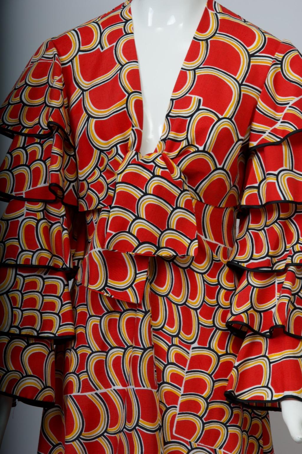 Odette Barsa - Robe longue imprimée rouge et boléro en vente 2
