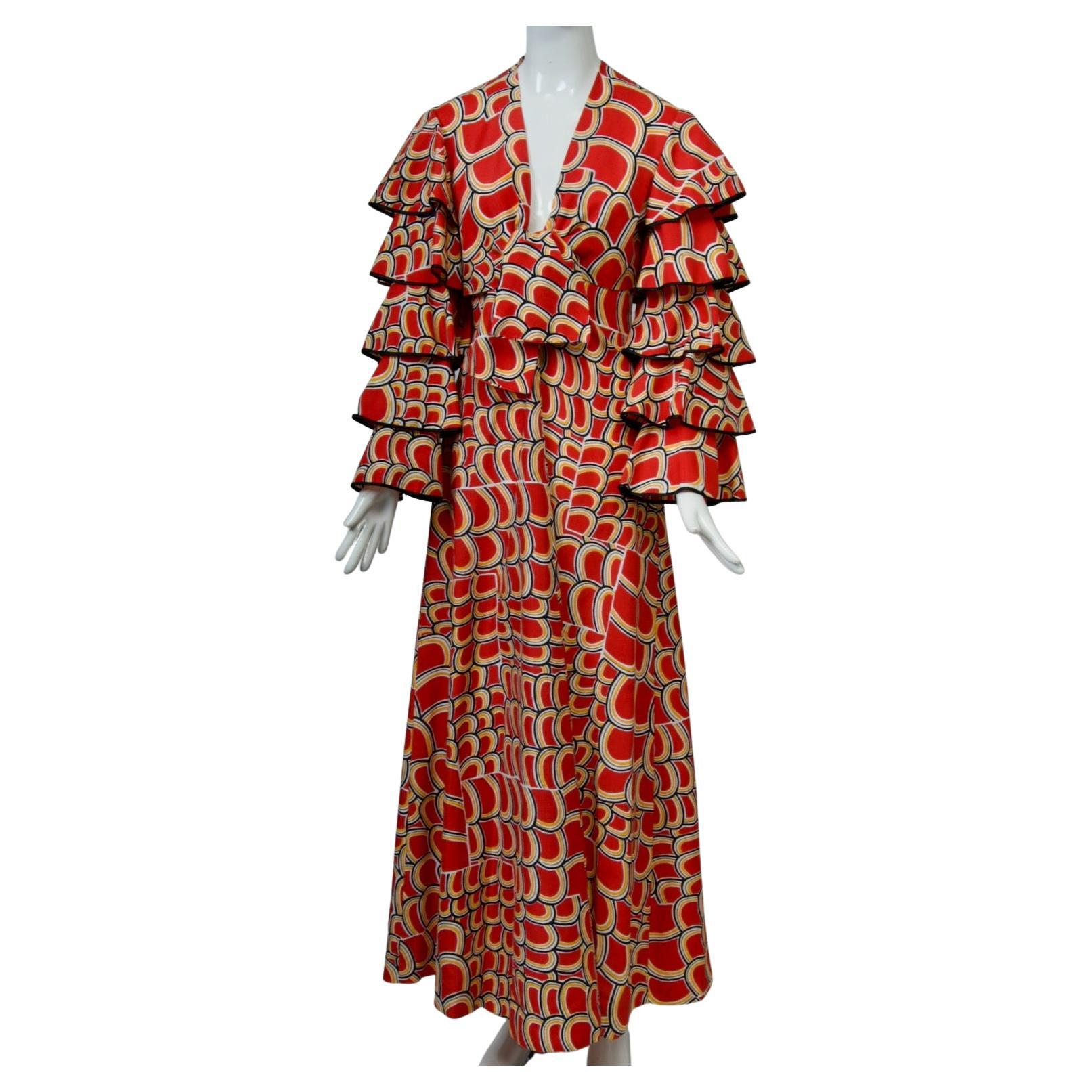 Odette Barsa Red Print Maxi Dress and Bolero For Sale