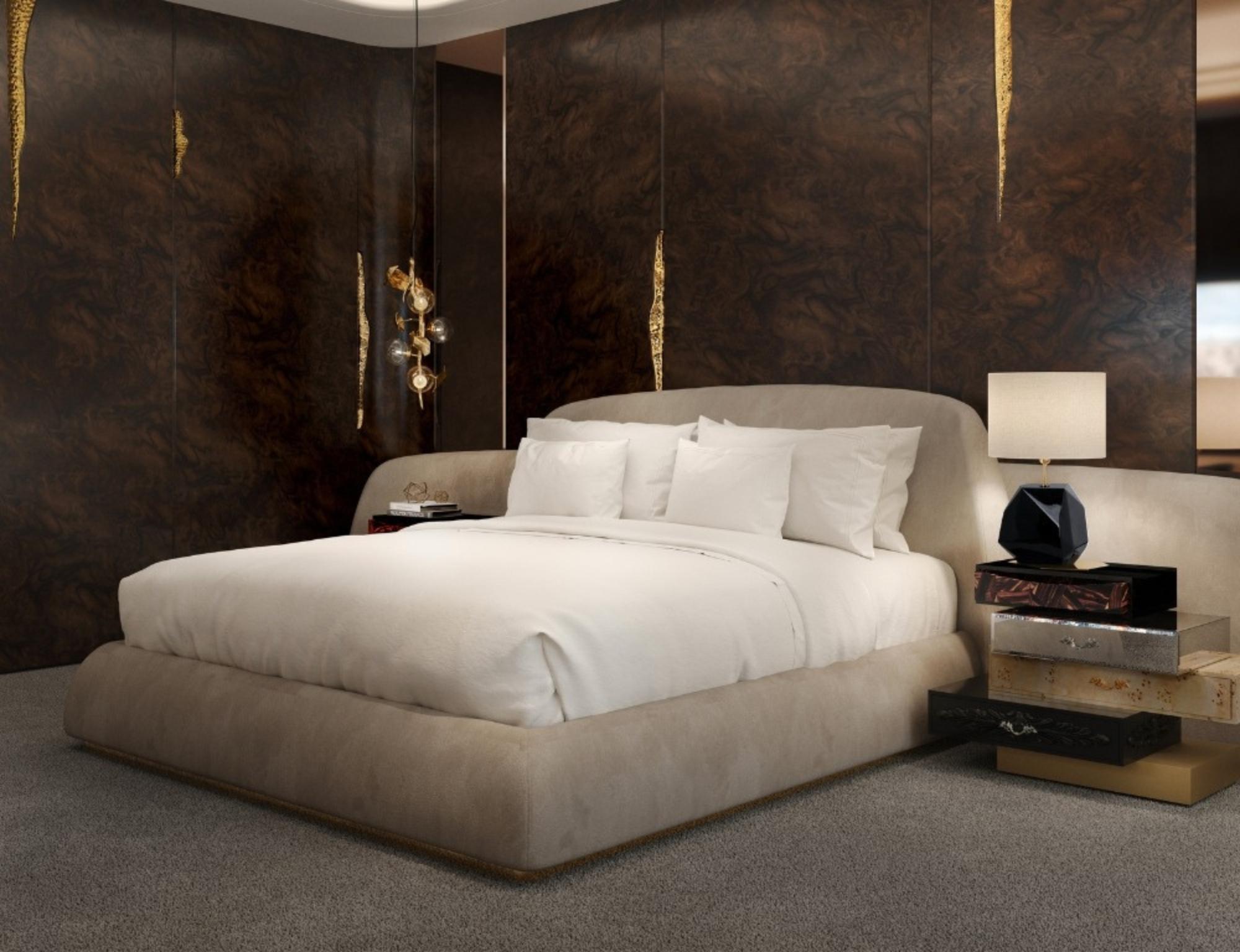 Odette Bed - Hand Polished Hammered Brass Wood & Upholstery - Boca do Lobo For Sale 6
