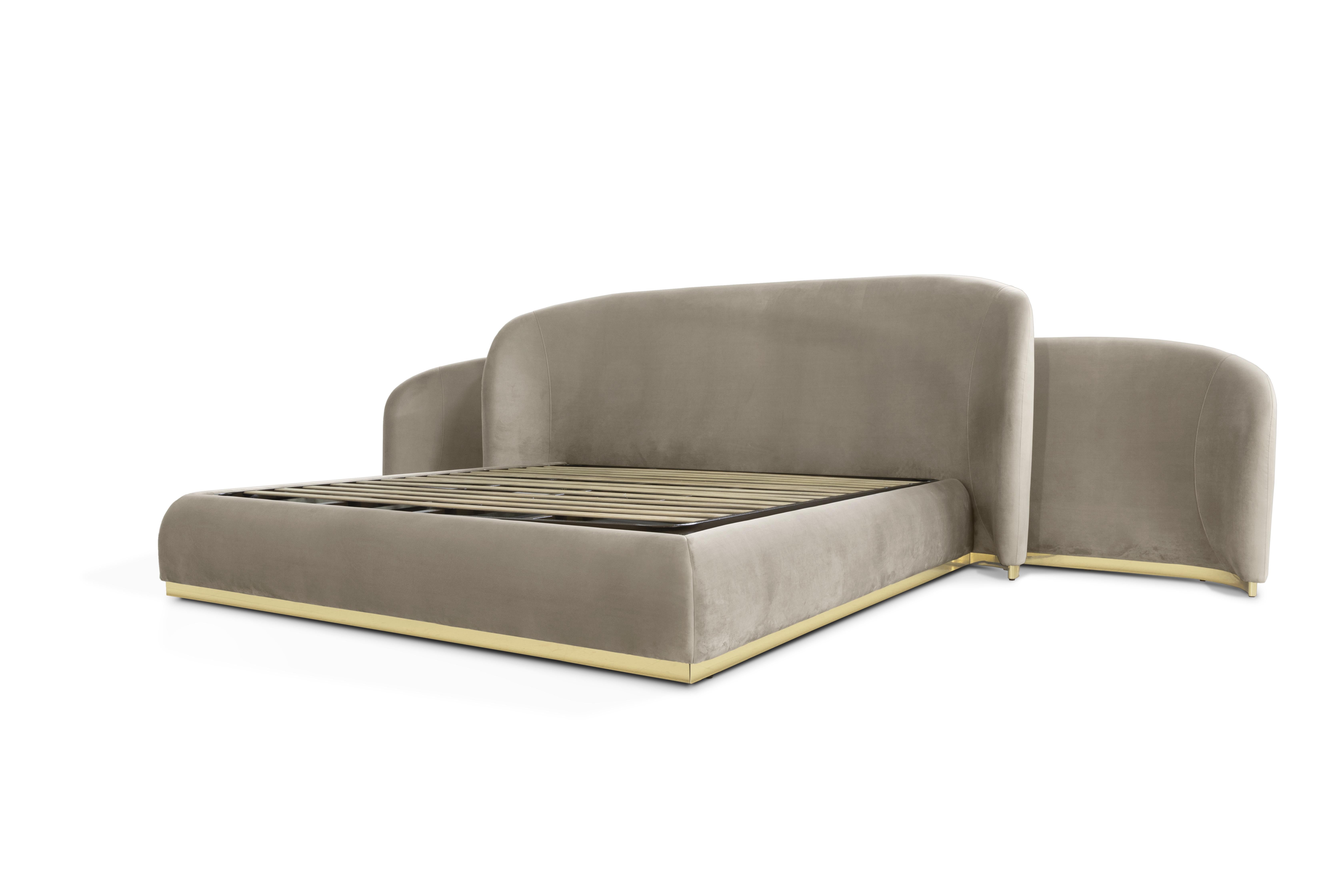 Hand-Carved Odette Bed - Hand Polished Hammered Brass Wood & Upholstery - Boca do Lobo For Sale