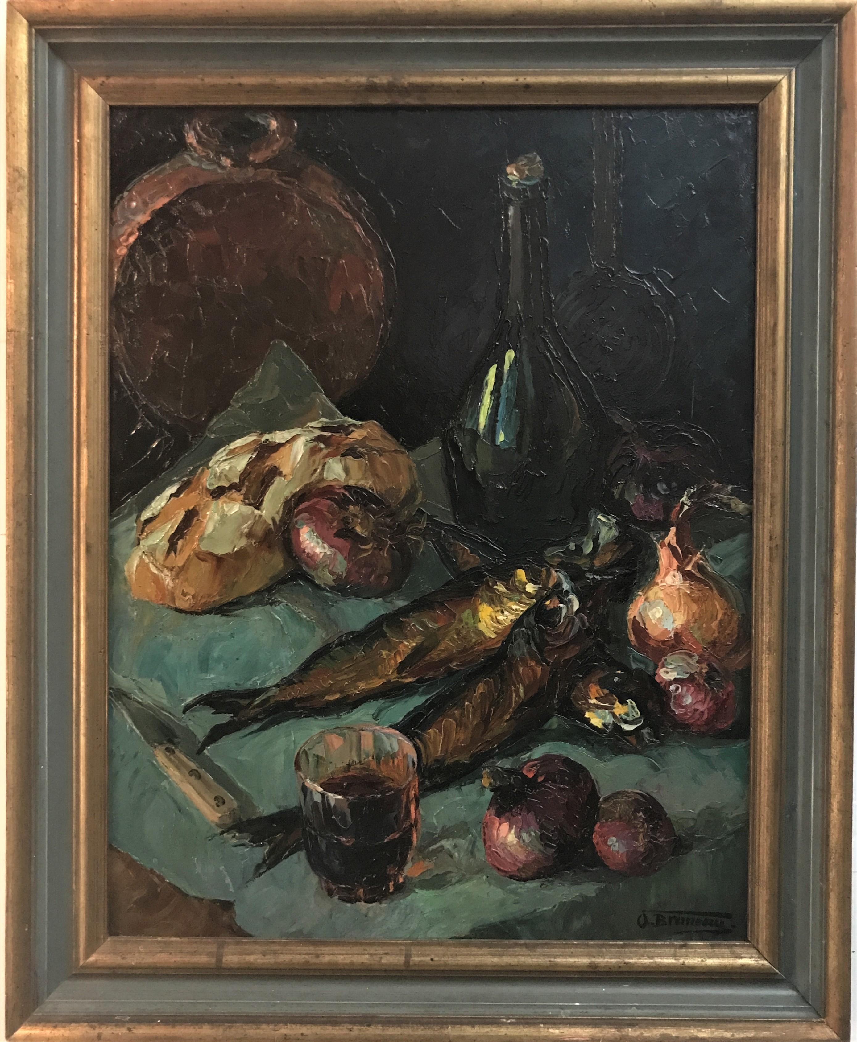Nature morte, huile sur toile originale, XXe siècle - Painting de Odette Bruneau