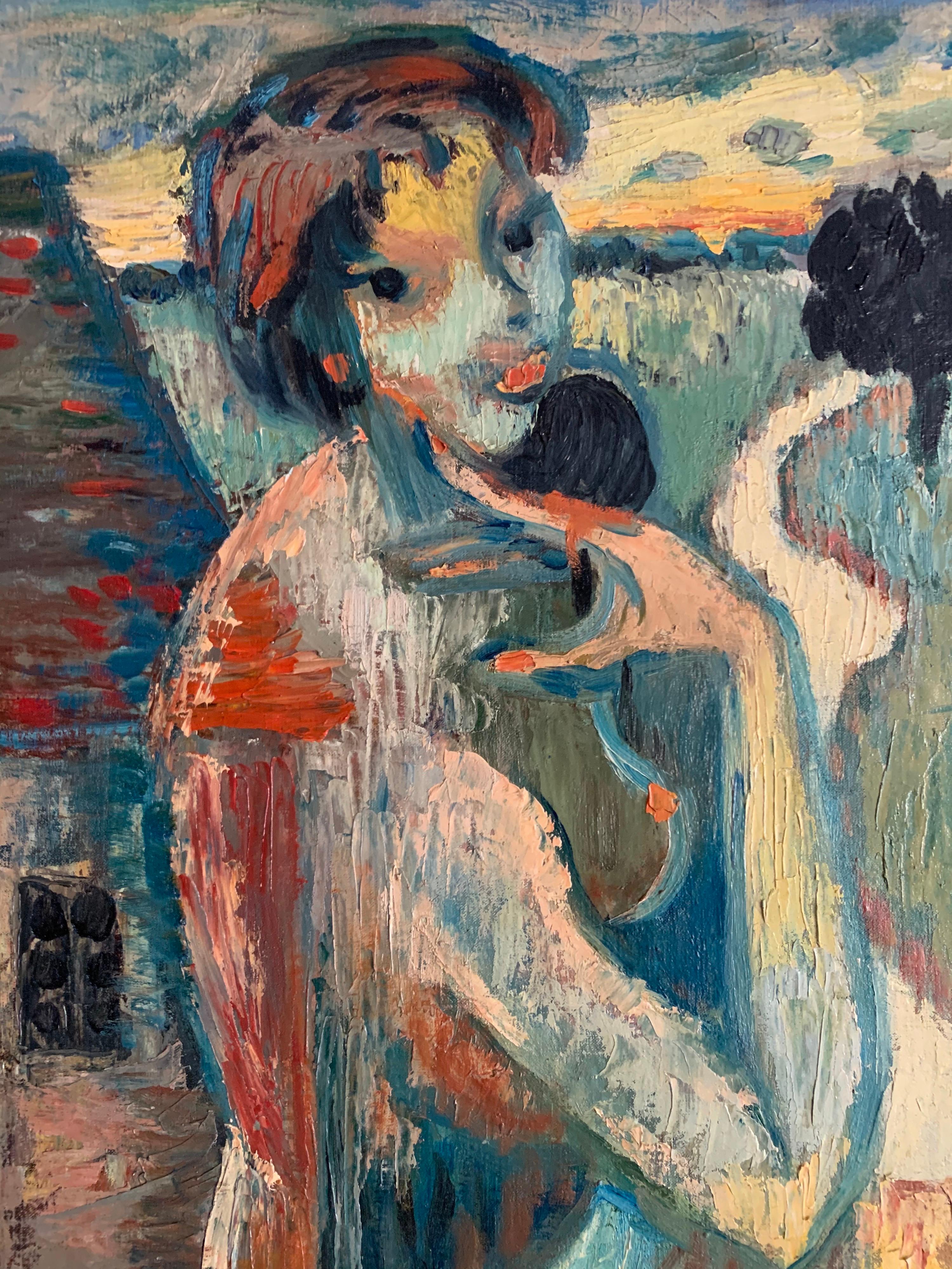 1950's French Expressionist Fauvist Portrait Nude Woman Landscape Signed Oil 5