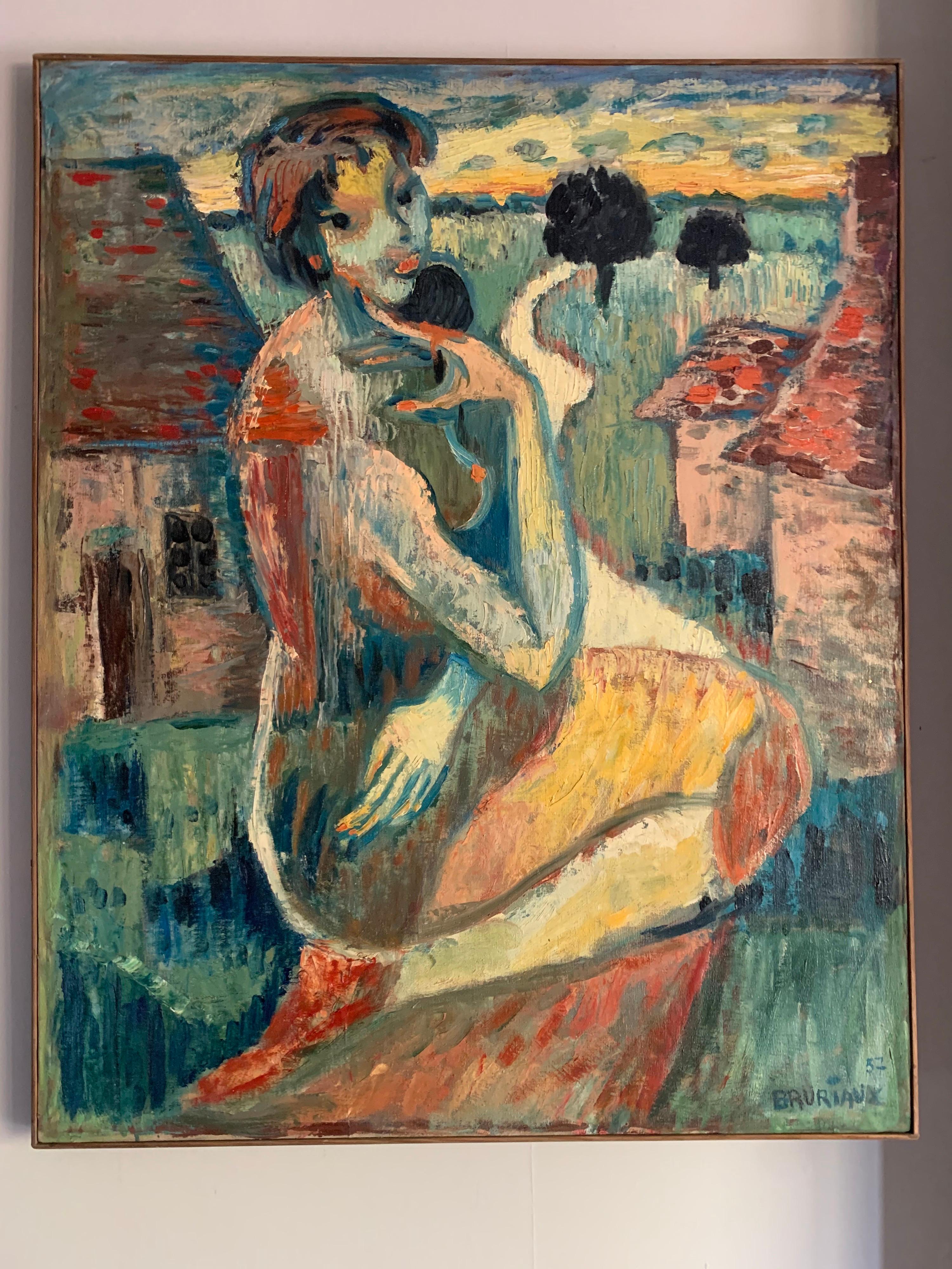 1950's French Expressionist Fauvist Portrait Nude Woman Landscape Signed Oil - Painting by Odette Bruriaux
