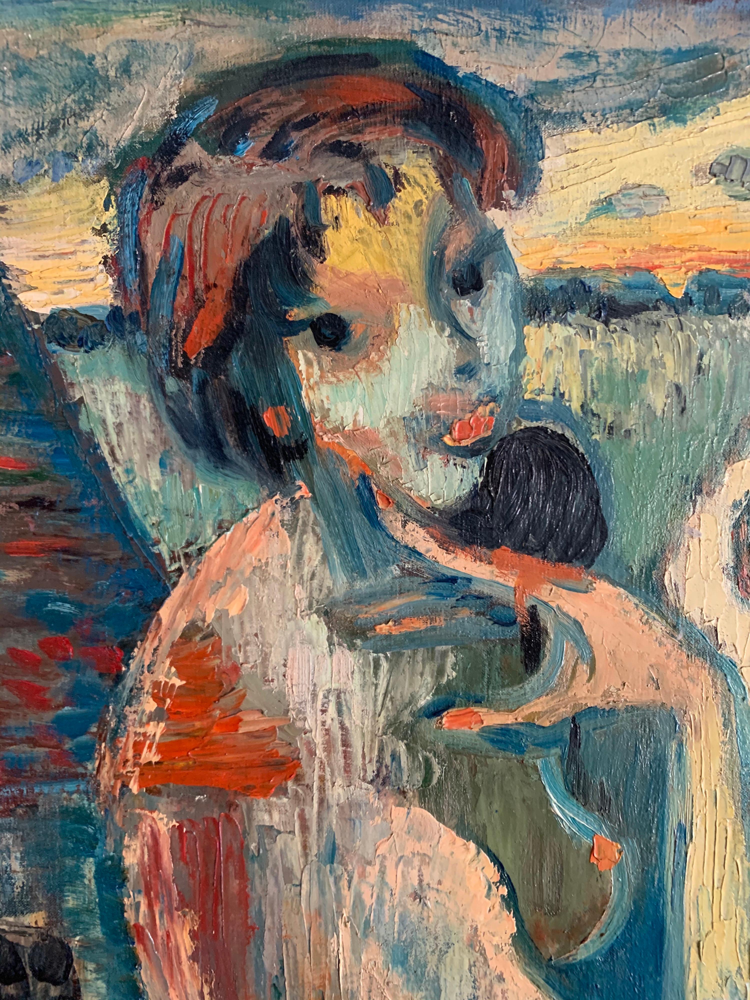 1950's French Expressionist Fauvist Portrait Nude Woman Landscape Signed Oil 2