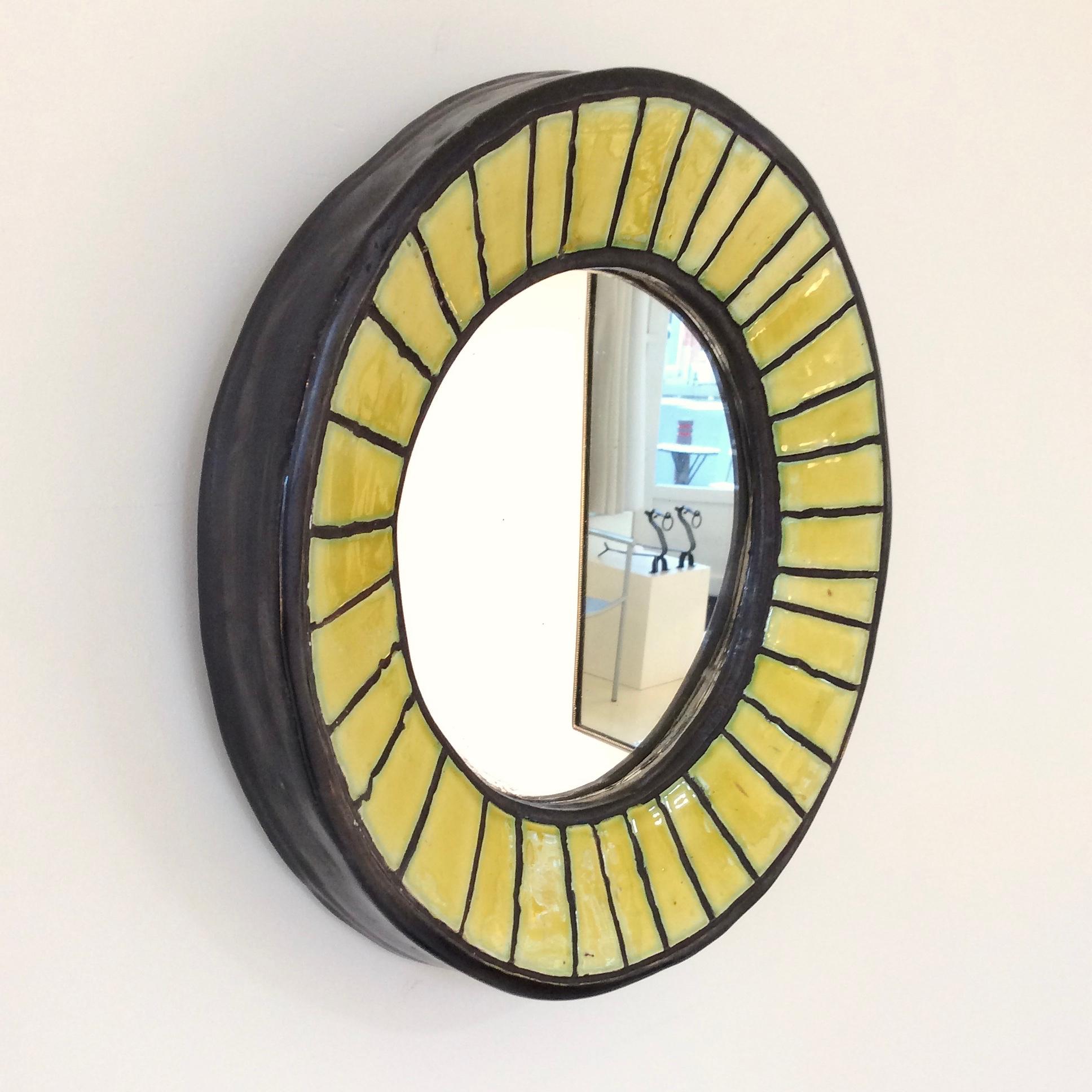 Mid-Century Modern Odette Dijeux Ceramic Wall Mirror, circa 1950, Belgium