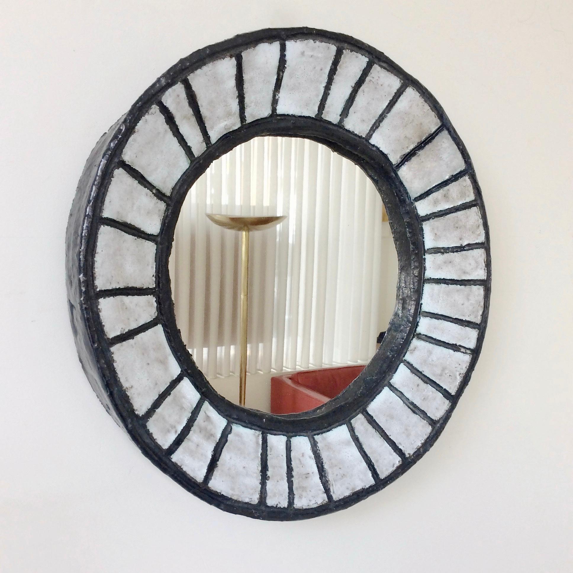 Mid-Century Modern Odette Dijeux Ceramic Wall Mirror, circa 1950, Belgium