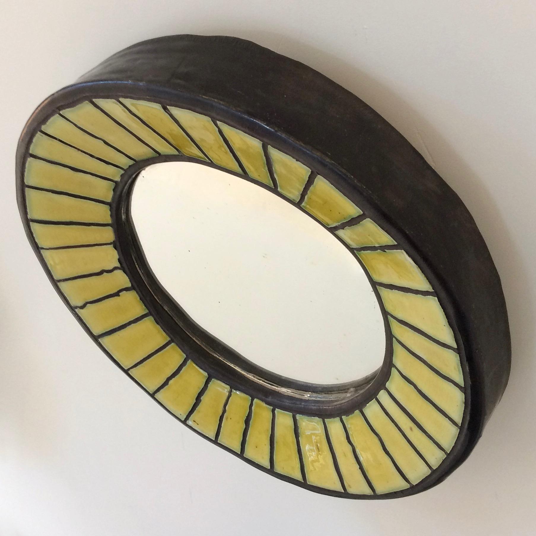 Belgian Odette Dijeux Ceramic Wall Mirror, circa 1950, Belgium