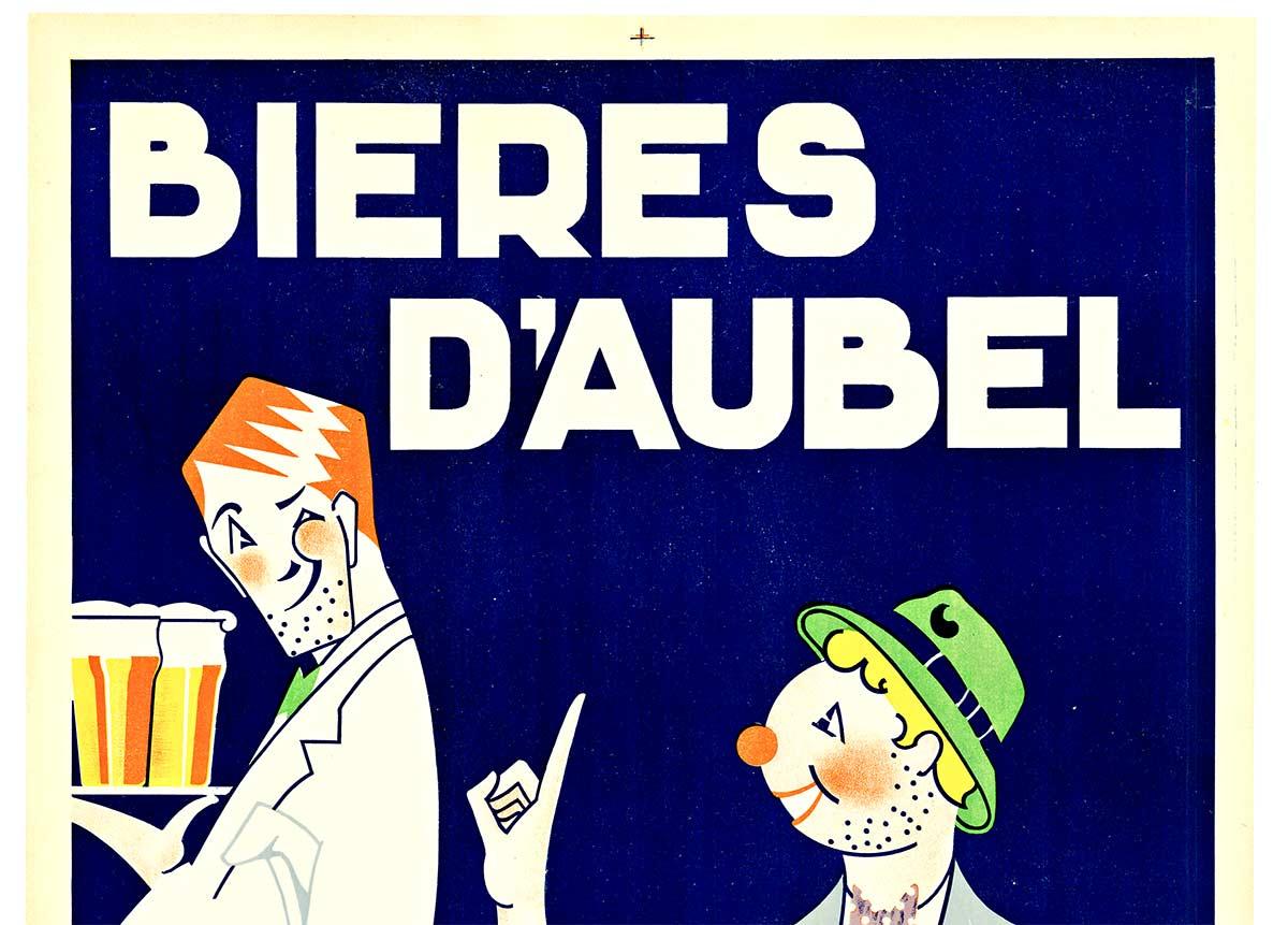 Poster originale della birra d'epoca Bieres D'Aubel, Rien de Tel! degli anni '30, con supporto in lino - Print di Odette Servais
