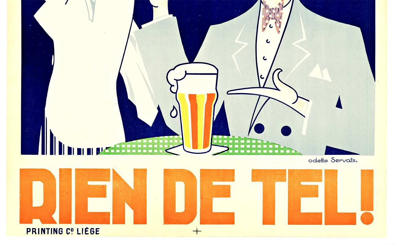 Poster originale della birra d'epoca Bieres D'Aubel, Rien de Tel! degli anni '30, con supporto in lino - Print American Modern di Odette Servais