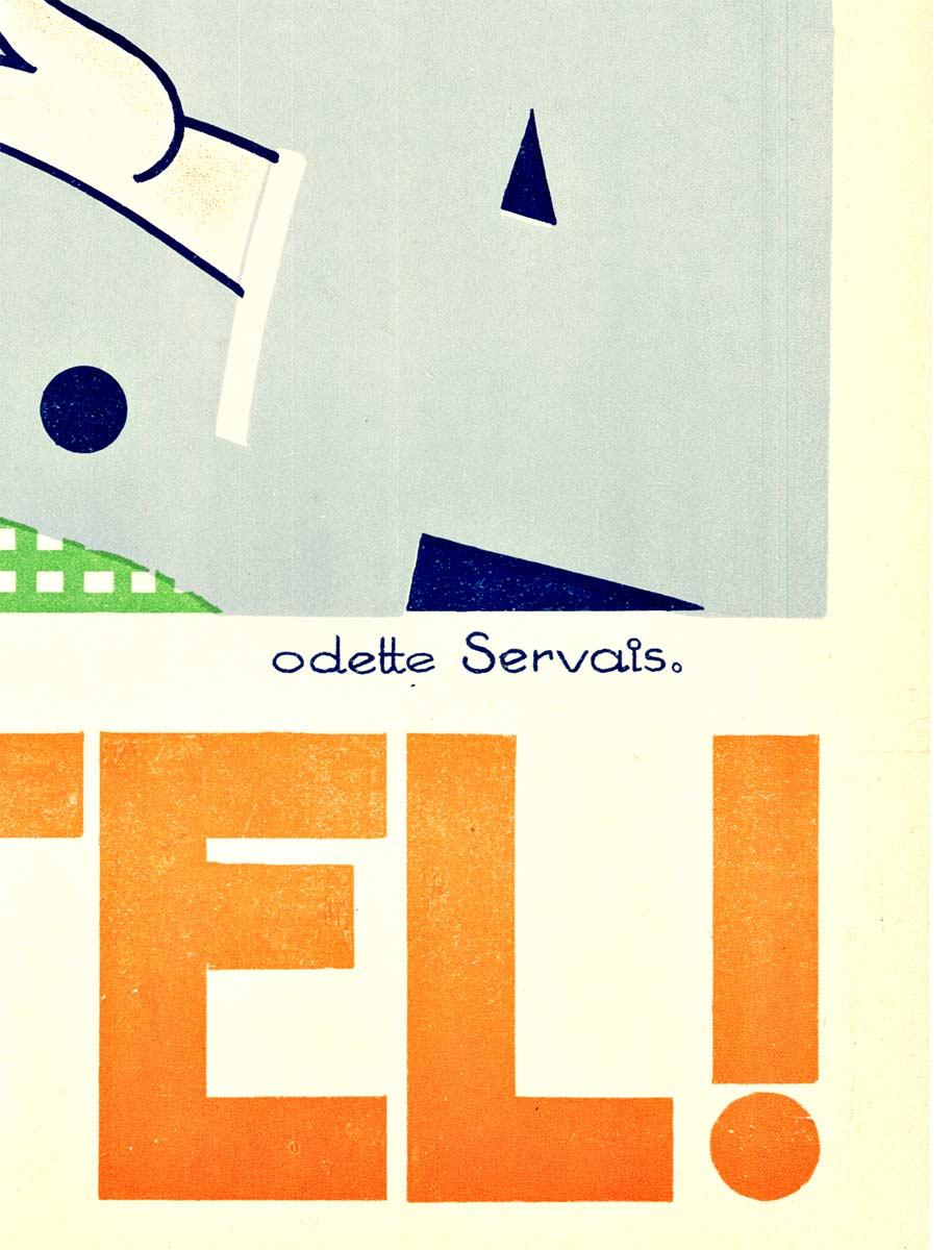 Poster originale della birra d'epoca Bieres D'Aubel, Rien de Tel! degli anni '30, con supporto in lino - Print Bianco di Odette Servais