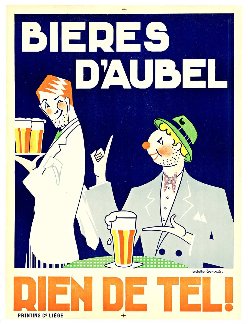 Cartel de cerveza vintage original de los años 30 Bieres D'Aubel, Rien de Tel!, con soporte de lino