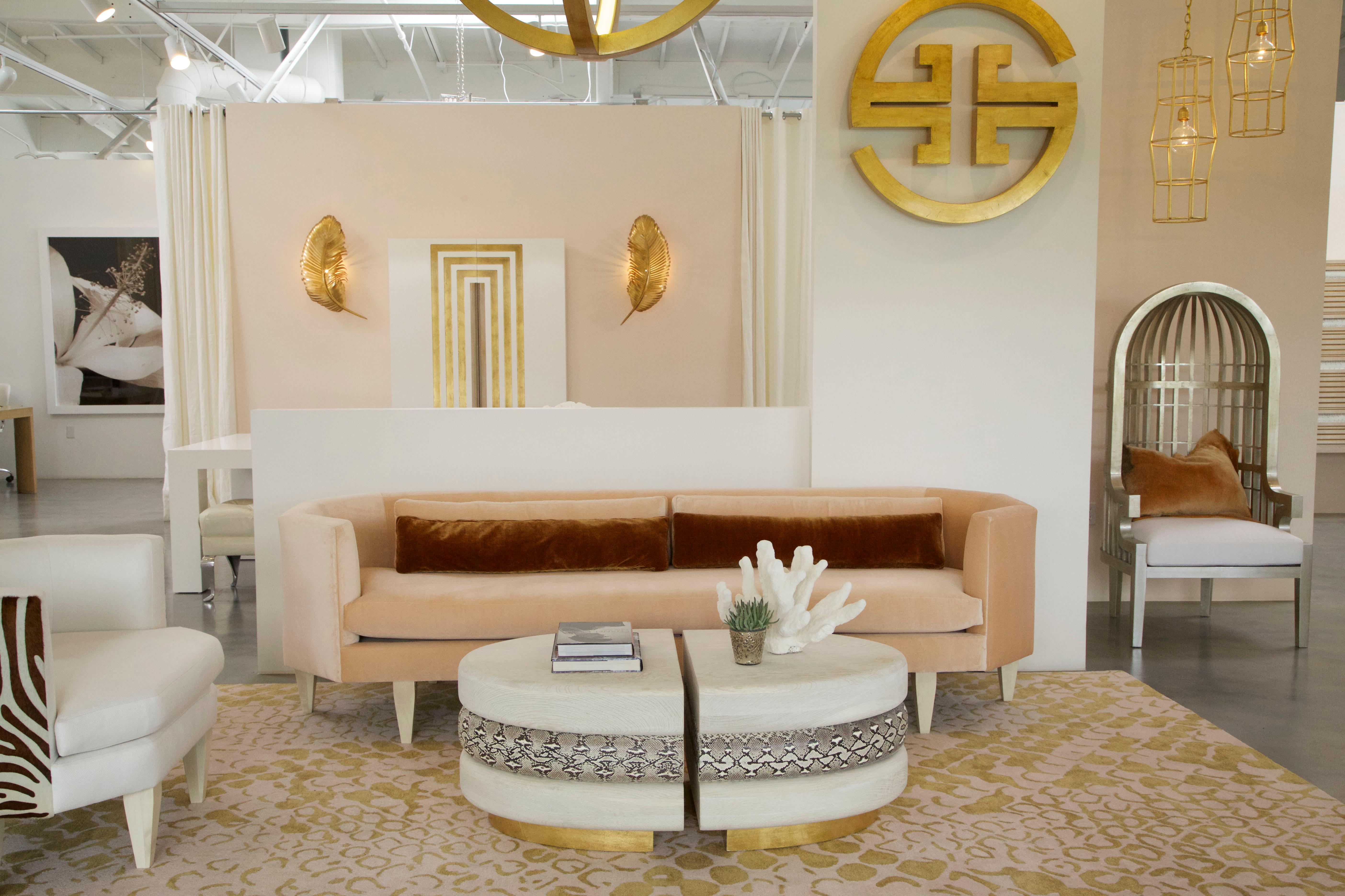 American ODETTE SOFA - Modern Octagonal Sofa in Pale Grey Glam Velvet 