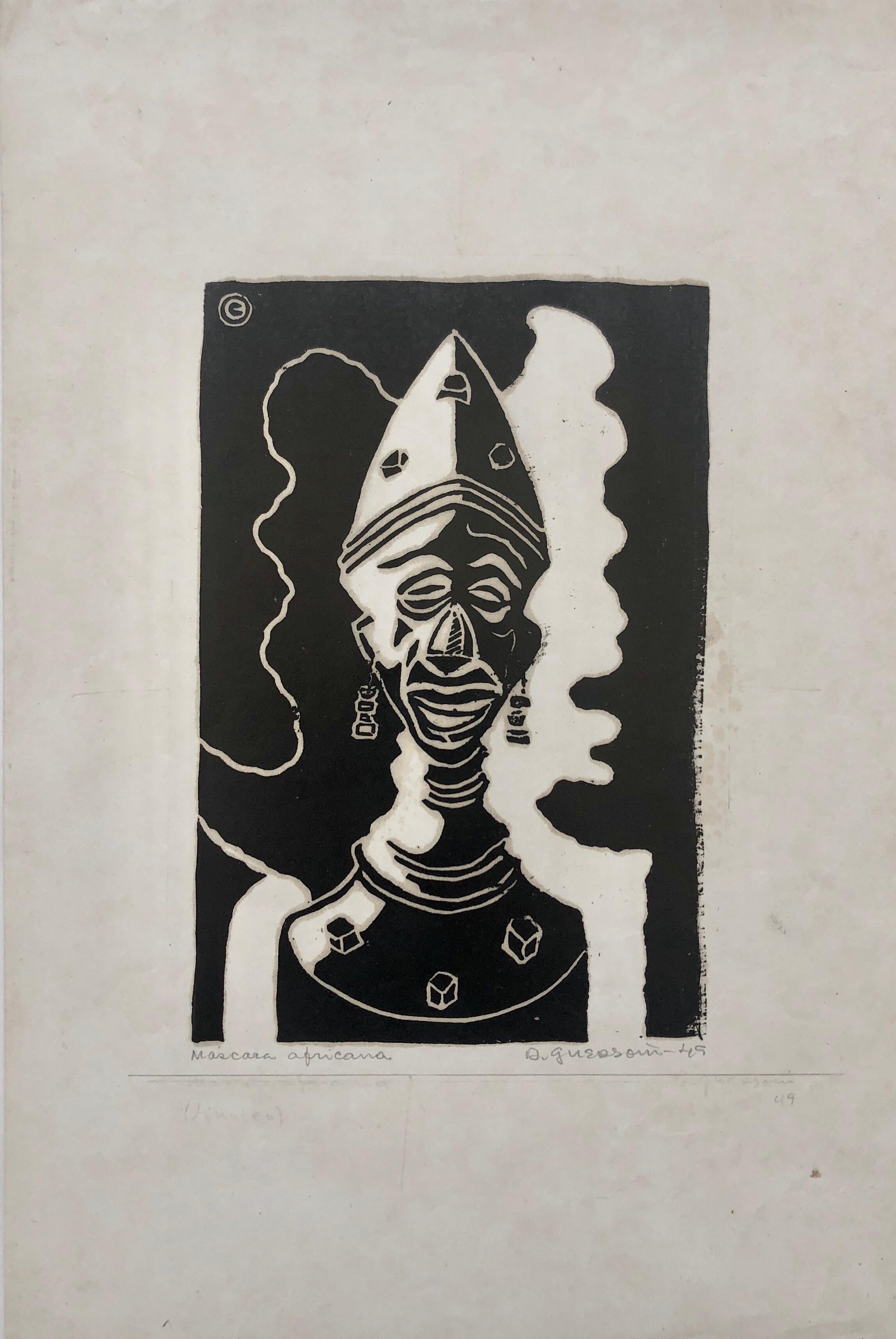 1945 Brazilian Master, Art Deco Clown Serigraph Woodcut - Print by Odetto Guersoni