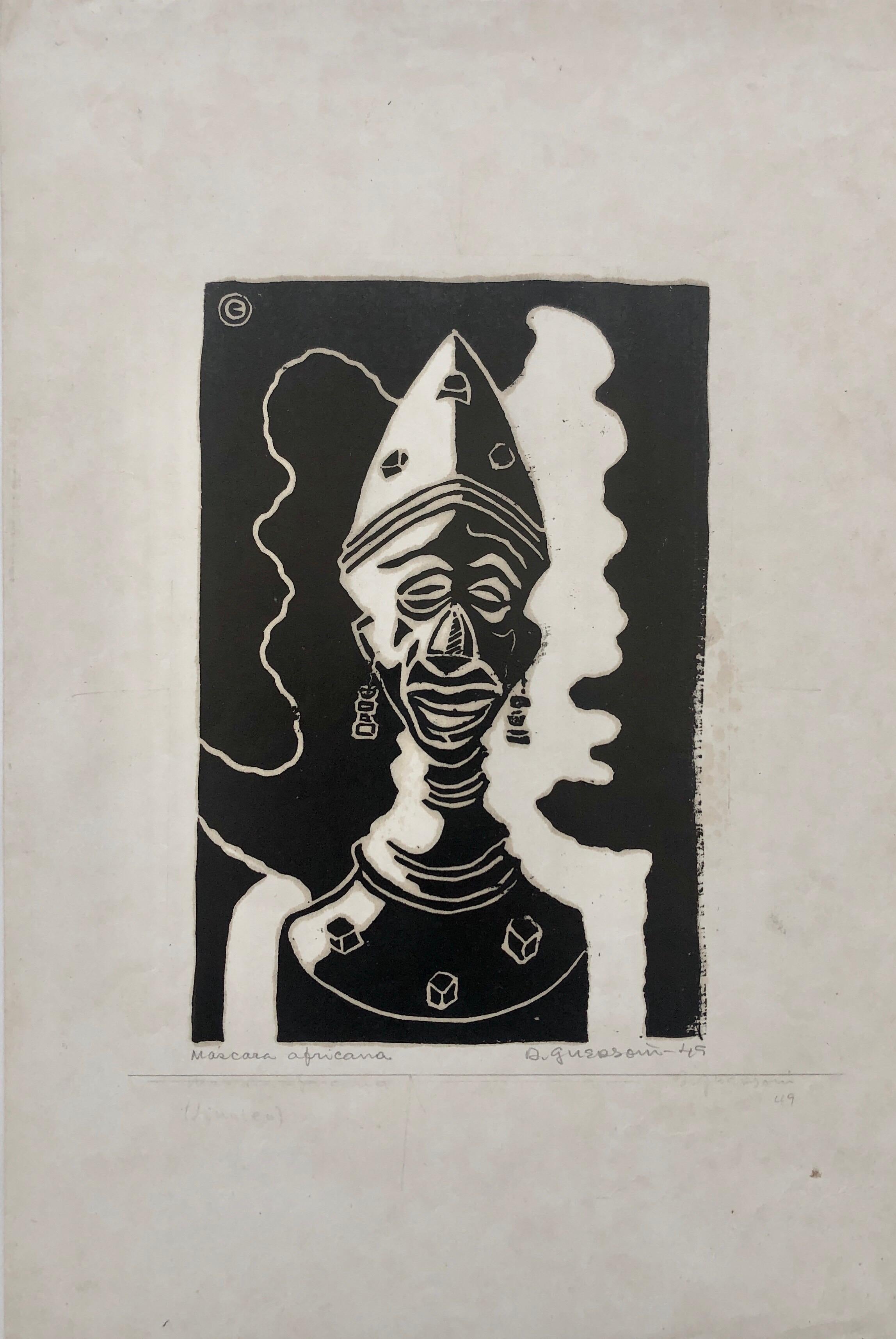 1945 Brazilian Master, Art Deco Clown Serigraph Woodcut  - Print by Odetto Guersoni