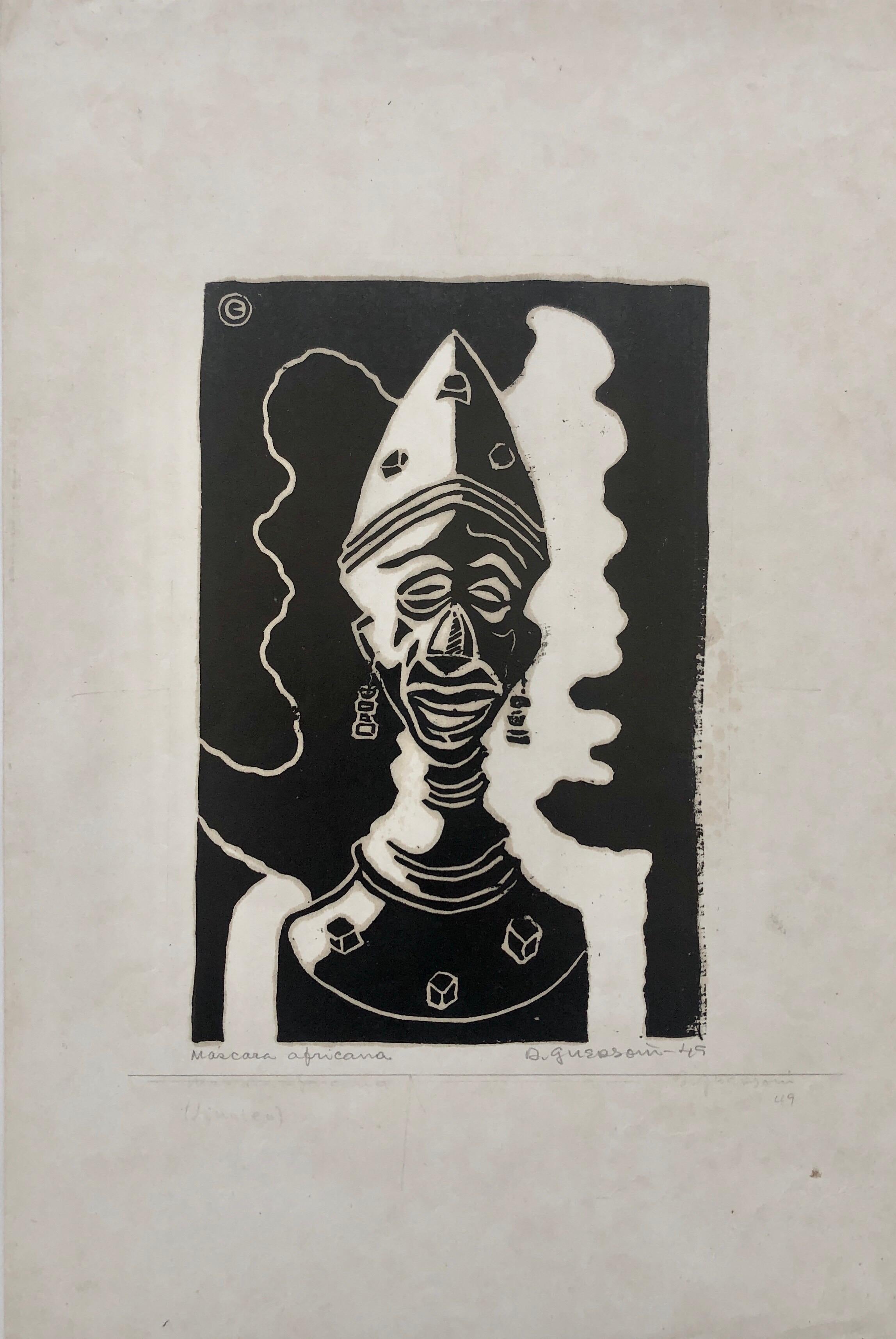 1945 Brasilianischer Meister, Art Deco Clown Serigraphie Holzschnitt  – Print von Odetto Guersoni