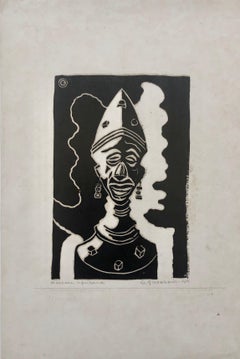 1945 Brazilian Master, Art Deco Clown Serigraph Woodcut