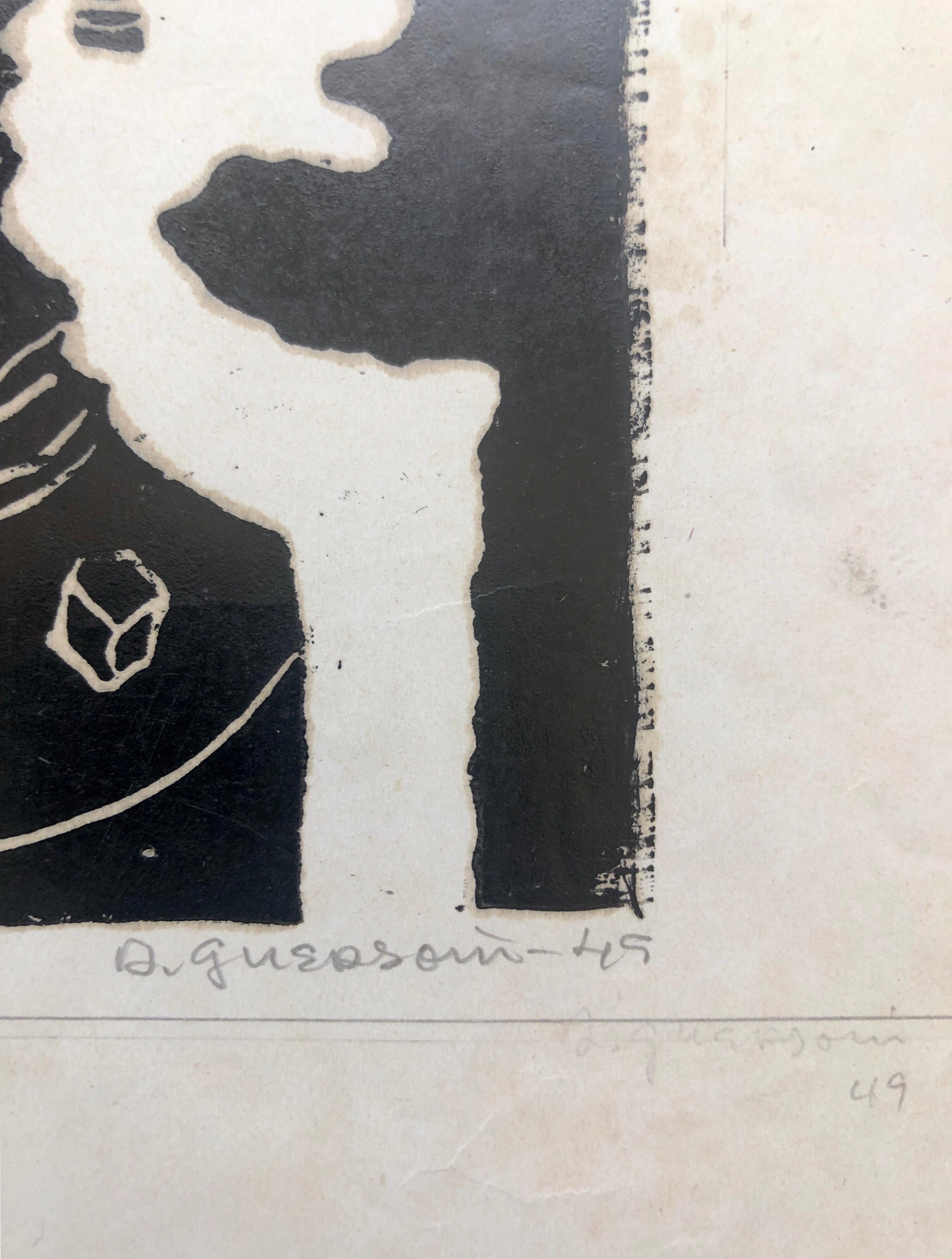 1945 Maestro brasiliano, serigrafia Art Déco Clown - Nude Print Grigio di Odetto Guersoni