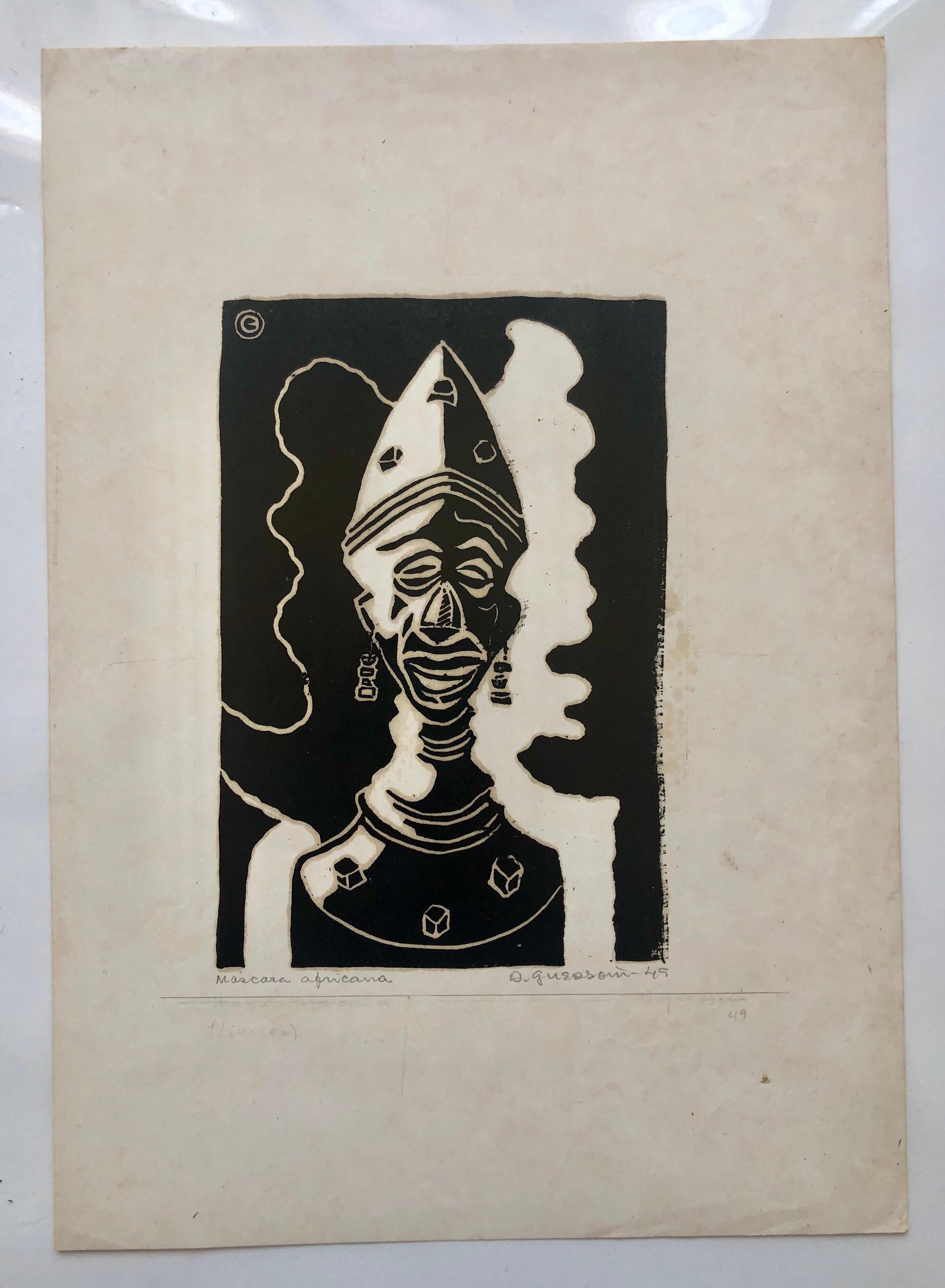 1945 Brasilianischer Meister, Art Deco Clown Serigraphie Holzschnitt  im Angebot 1