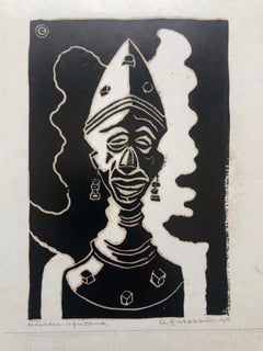 1945 Brazilian Master, Art Deco Clown Serigraph Woodcut