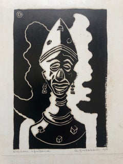 Sérigraphie sur bois de clown, maître brésilien Art déco, 1945 