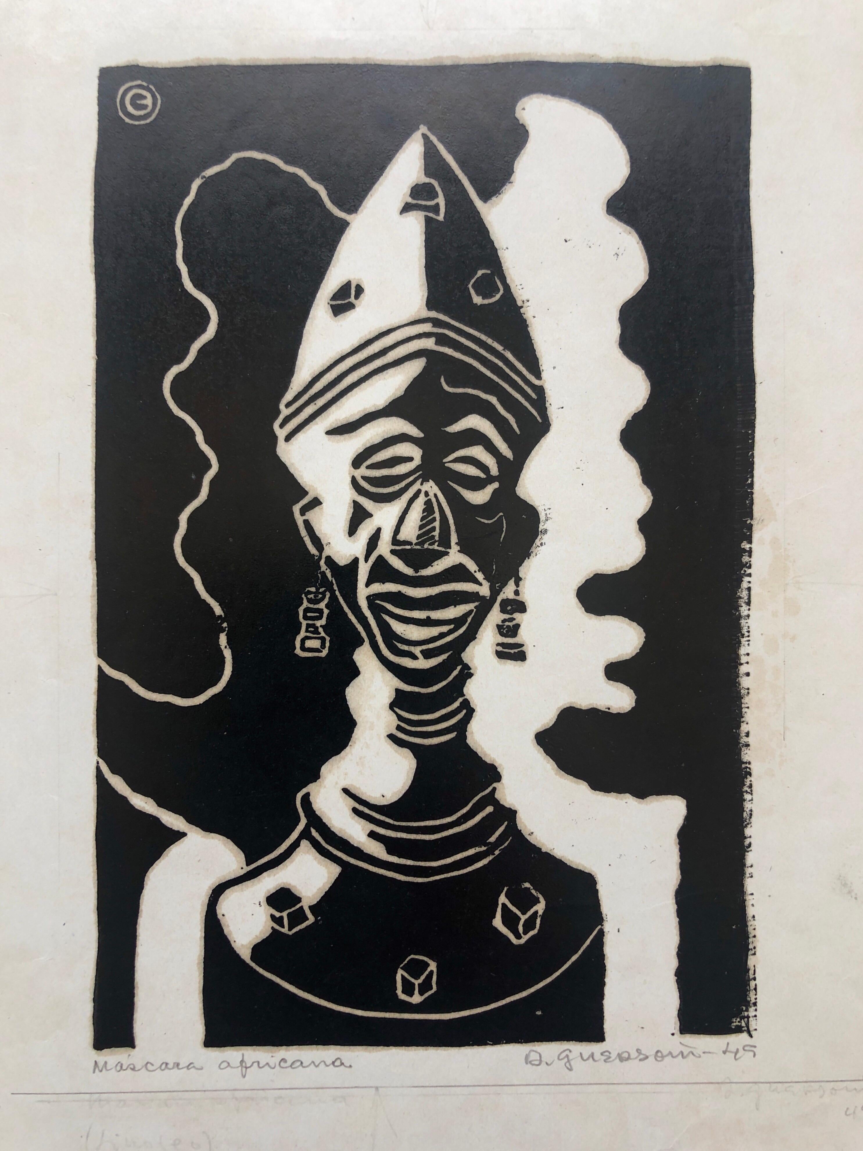 Maître brésilien, sérigraphie de clowns Art déco, 1945 