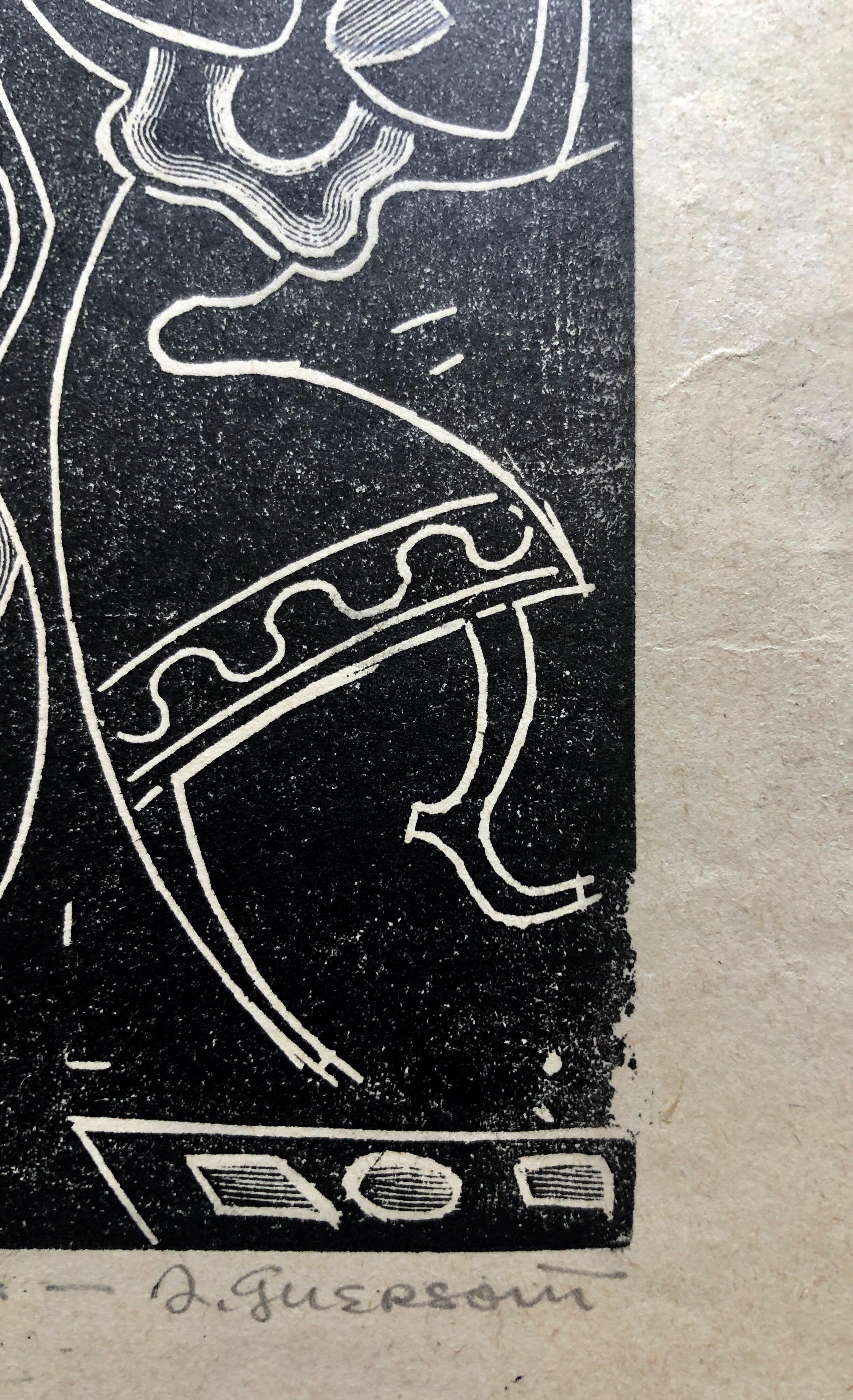 1945 Maestro brasiliano, Nudi Art Deco Serigrafia xilografica Carnaval Bahia - Print di Odetto Guersoni