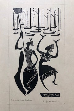 Maître brésilien, sérigraphie Art déco nus Carnaval Bahia, 1945