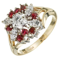 ODI .36 Carat Ruby Diamond Yellow White Gold Cluster Cocktail Ring