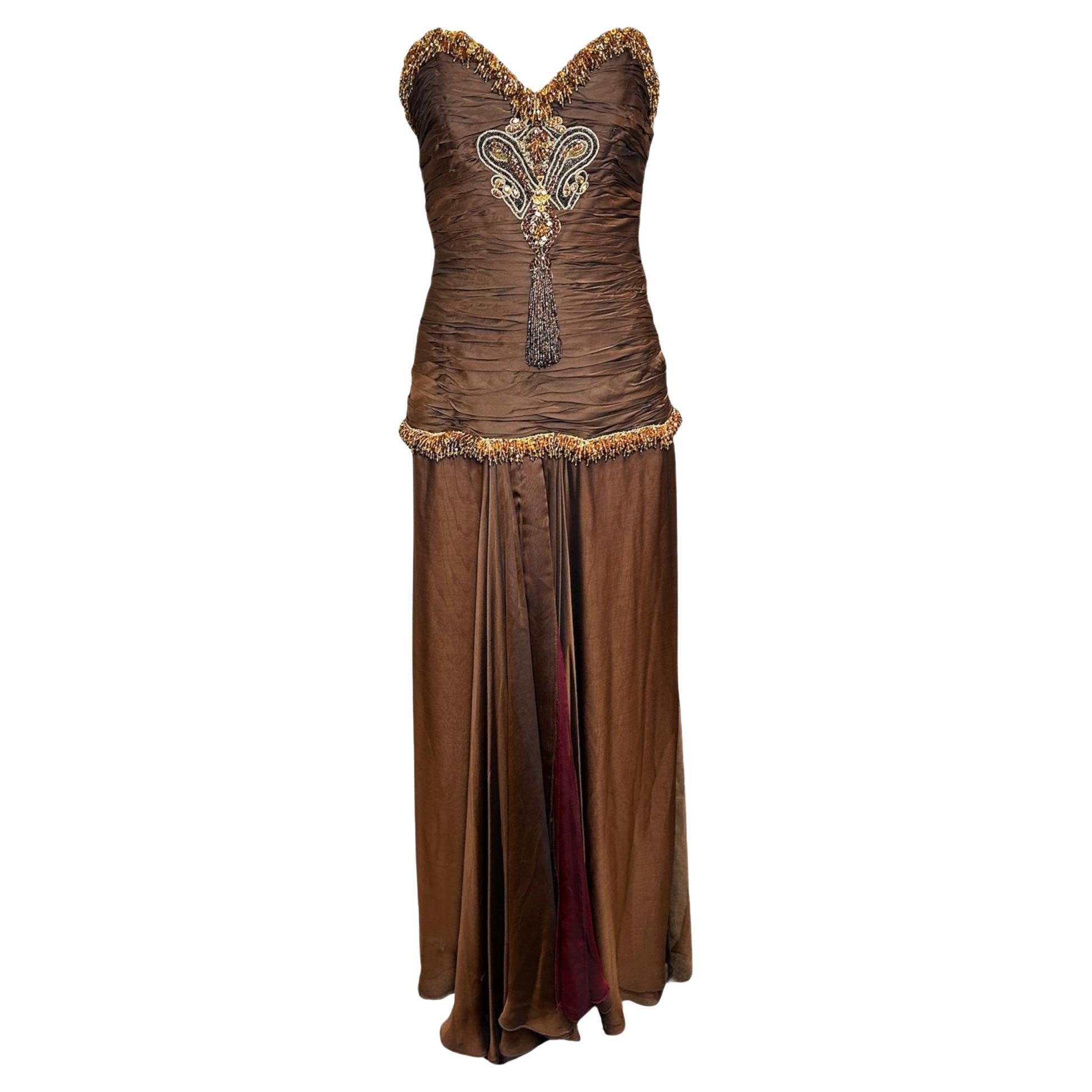 Odicini Couture Glänzendes trägerloses Seidenkleid mit Perlenakzenten, 1990er Jahre im Angebot