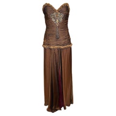 Odicini Couture Glowing Strapless Silk Gown with Beaded Accents, 1990s