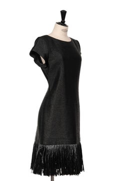 ODICINI Couture - Piccolo abito nero con orlo in rafia con dettagli floreali, anni '90 circa.