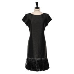 ODICINI COUTURE Vestidito negro con detalle floral y dobladillo de rafia, c. 1990