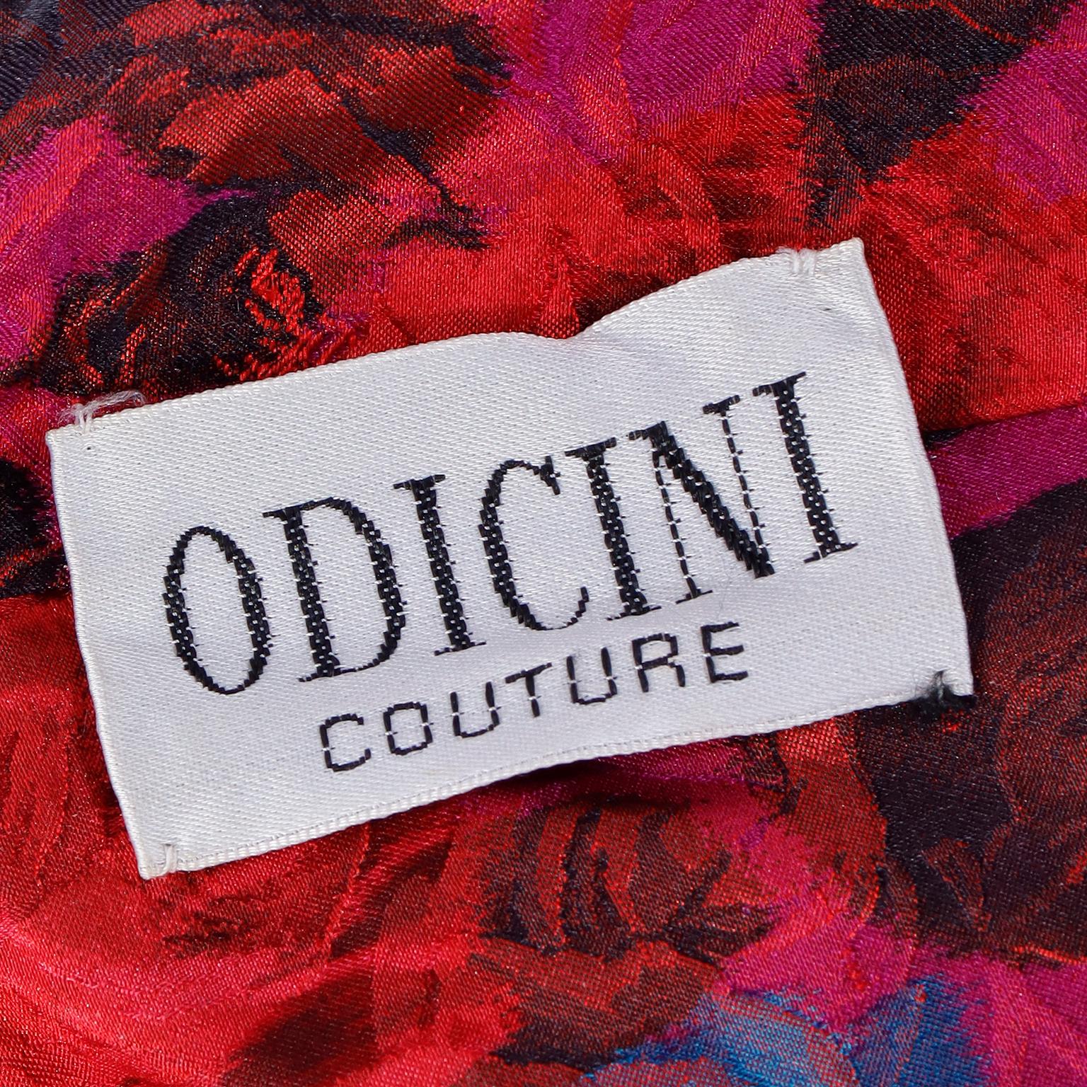 Odicini Couture Vintage Colorful Red Purple & Blue Floral Strapless Mini Dress For Sale 6