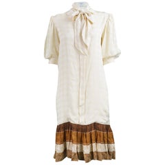 Odicini Vintage Ivory Silk 1980s Pussybow Dress