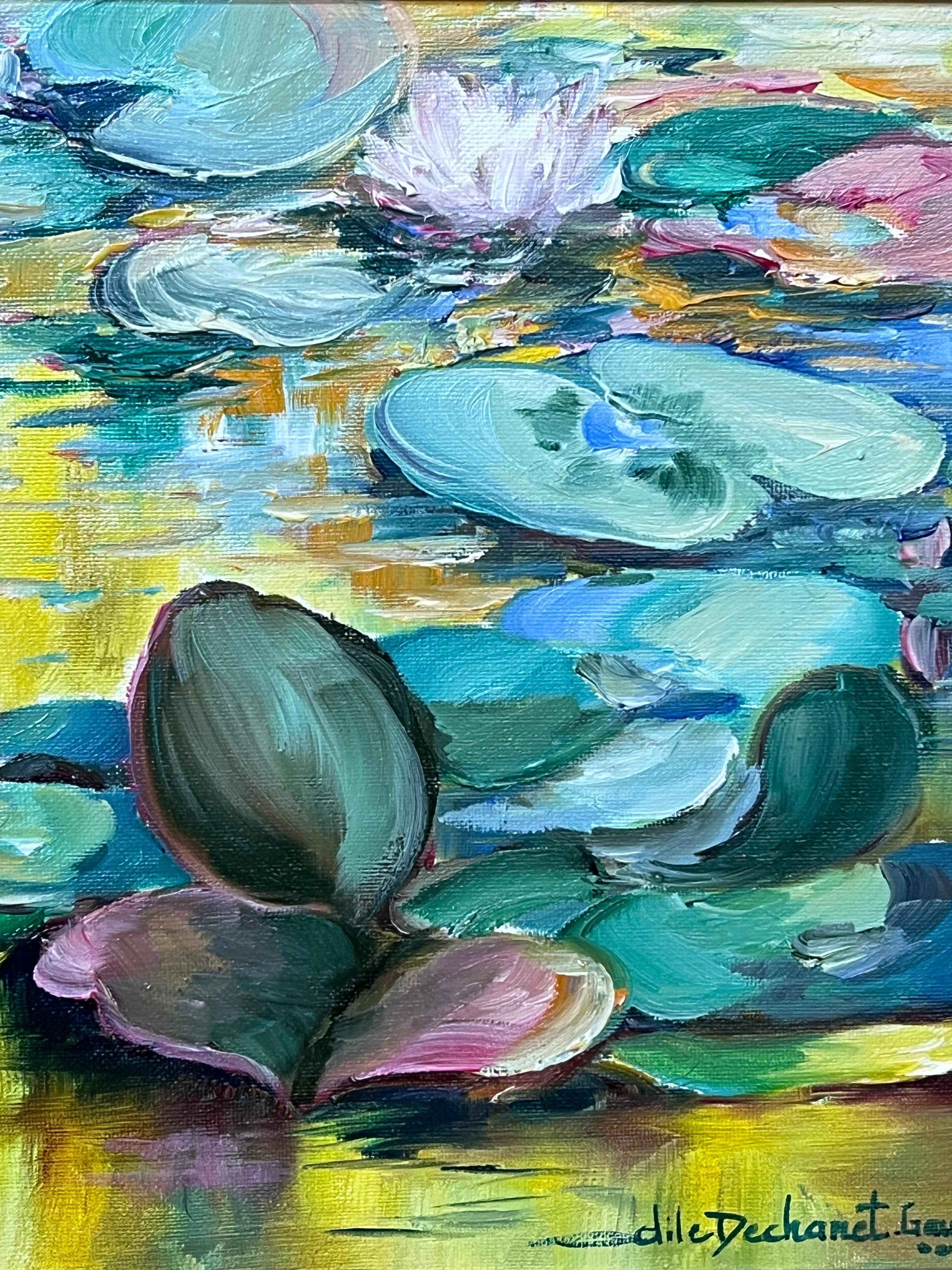 The Waterlily Pond signé, peinture à l'huile française, 20e siècle - Post-impressionnisme Painting par Odile Dechanet
