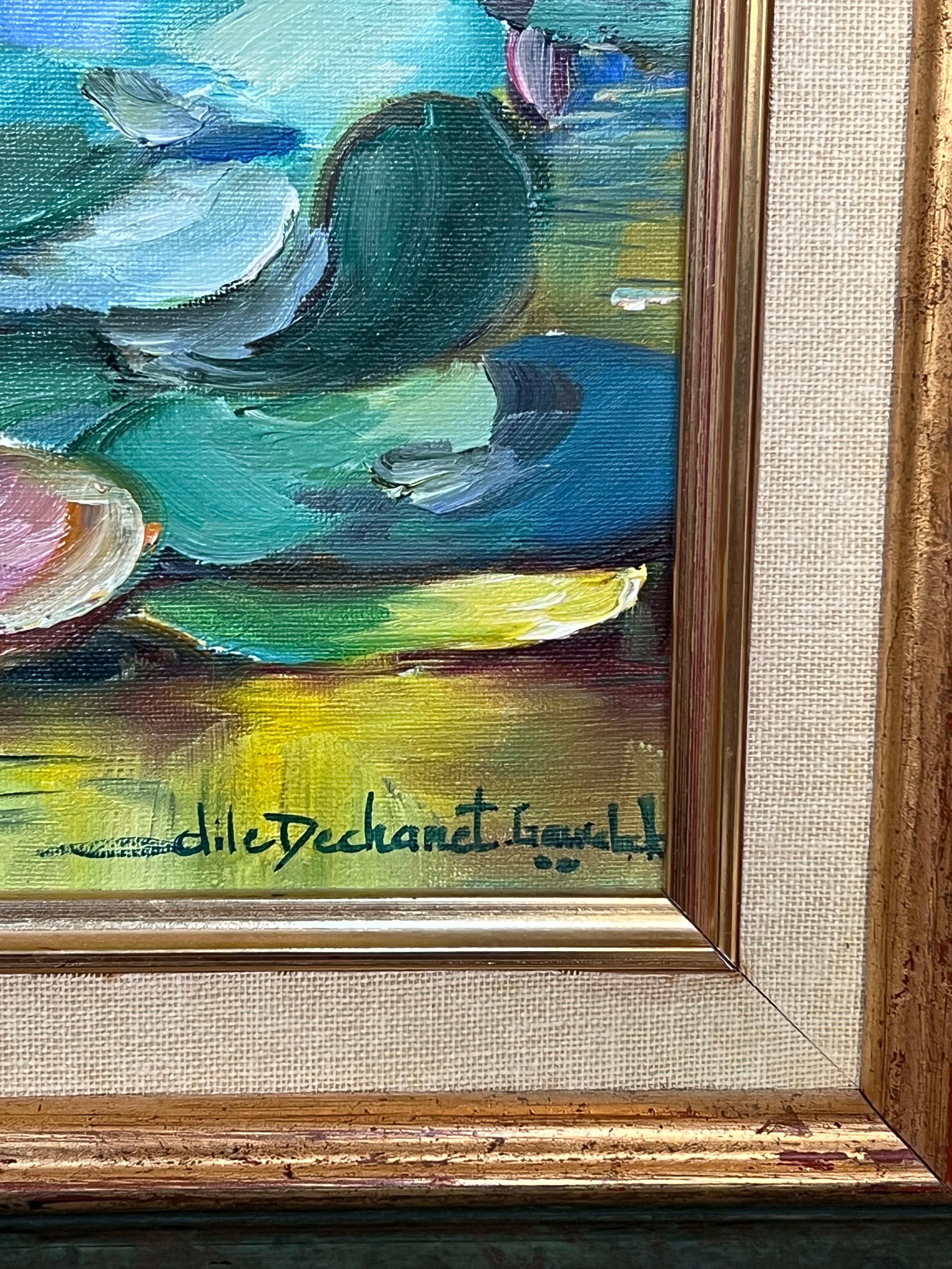 The Waterlily Pond signé, peinture à l'huile française, 20e siècle en vente 1
