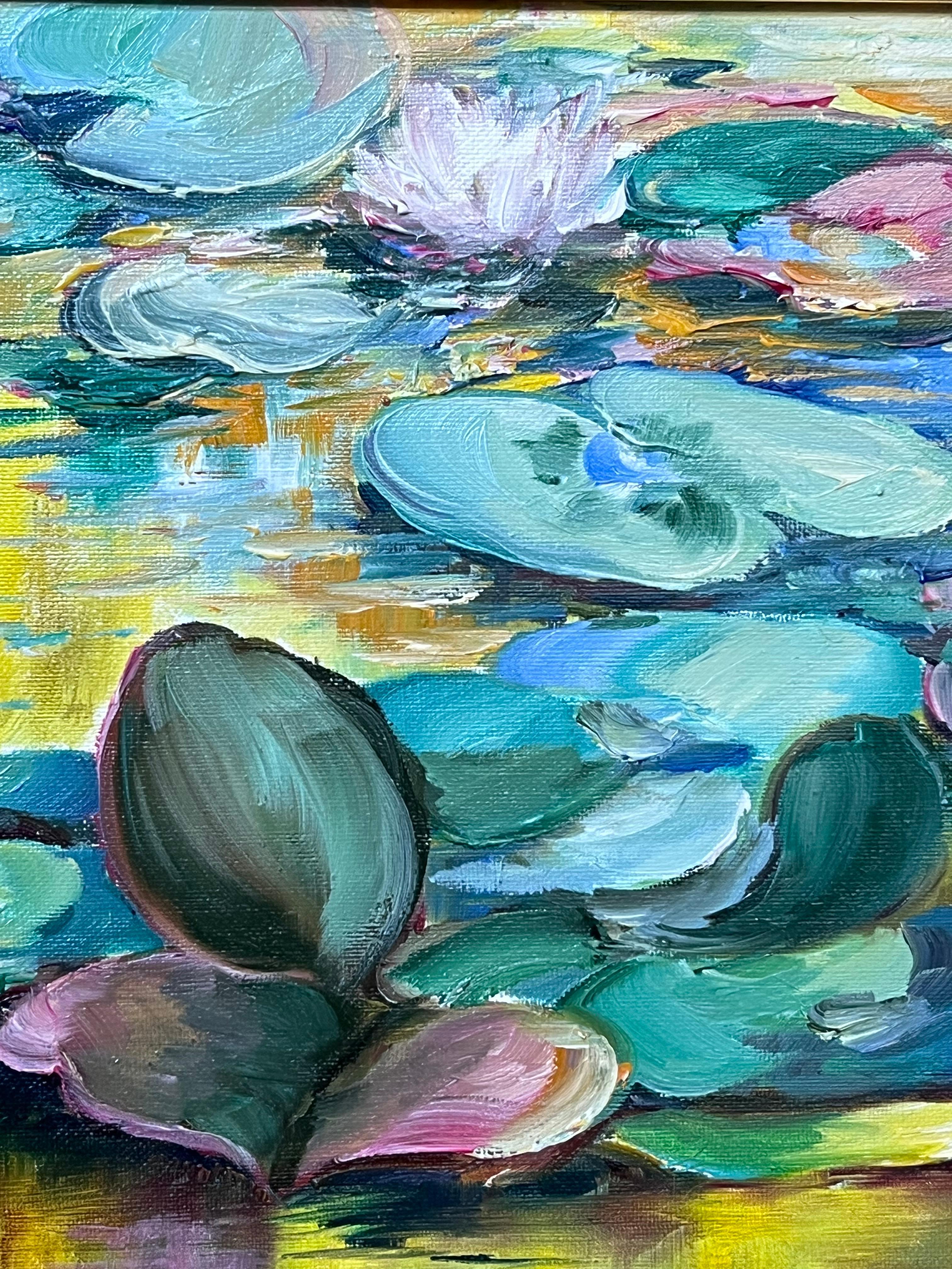 The Waterlily Pond signé, peinture à l'huile française, 20e siècle en vente 2