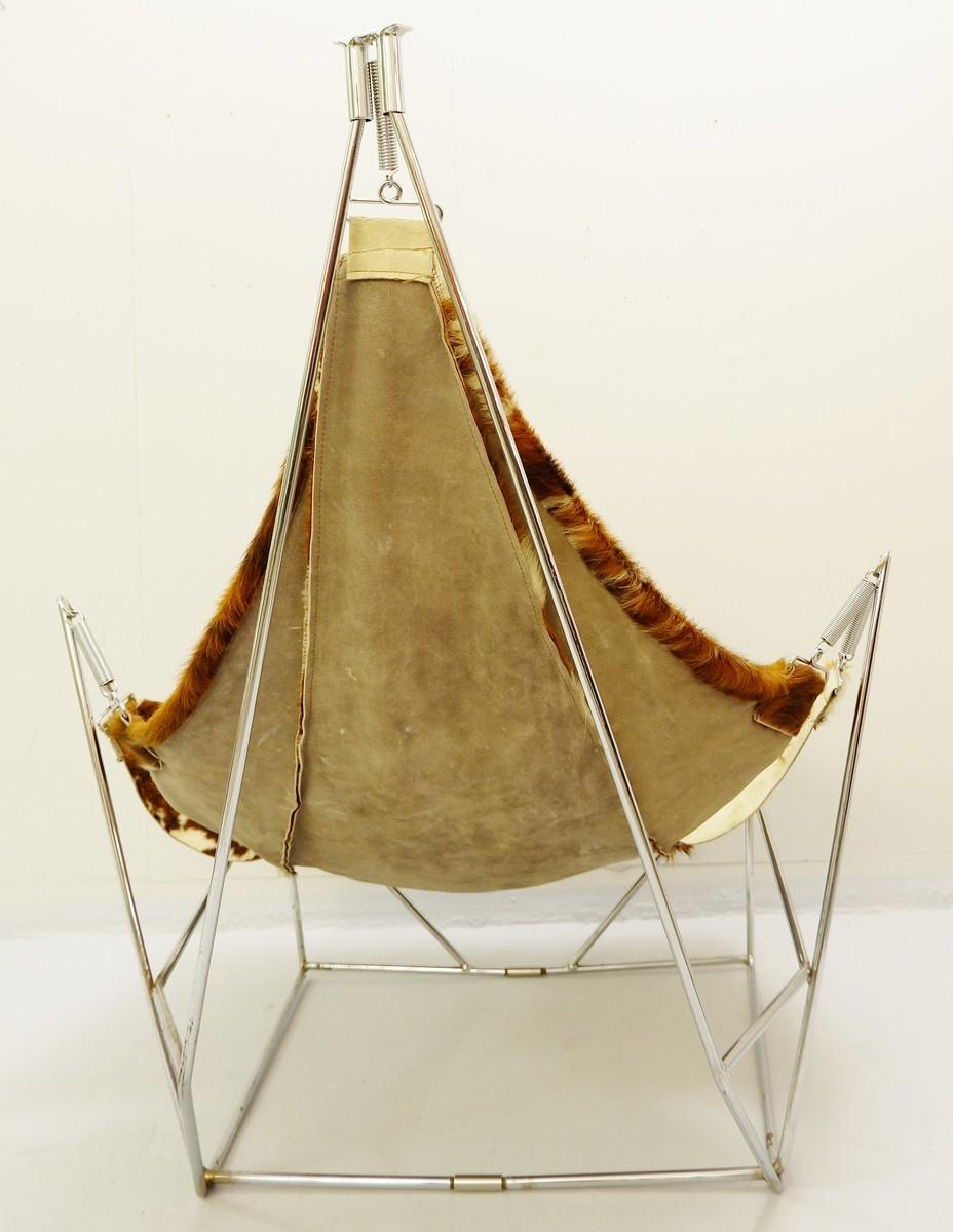 Metal Odile Mir Lounge Chair with Cowskin Seat, France, 1972