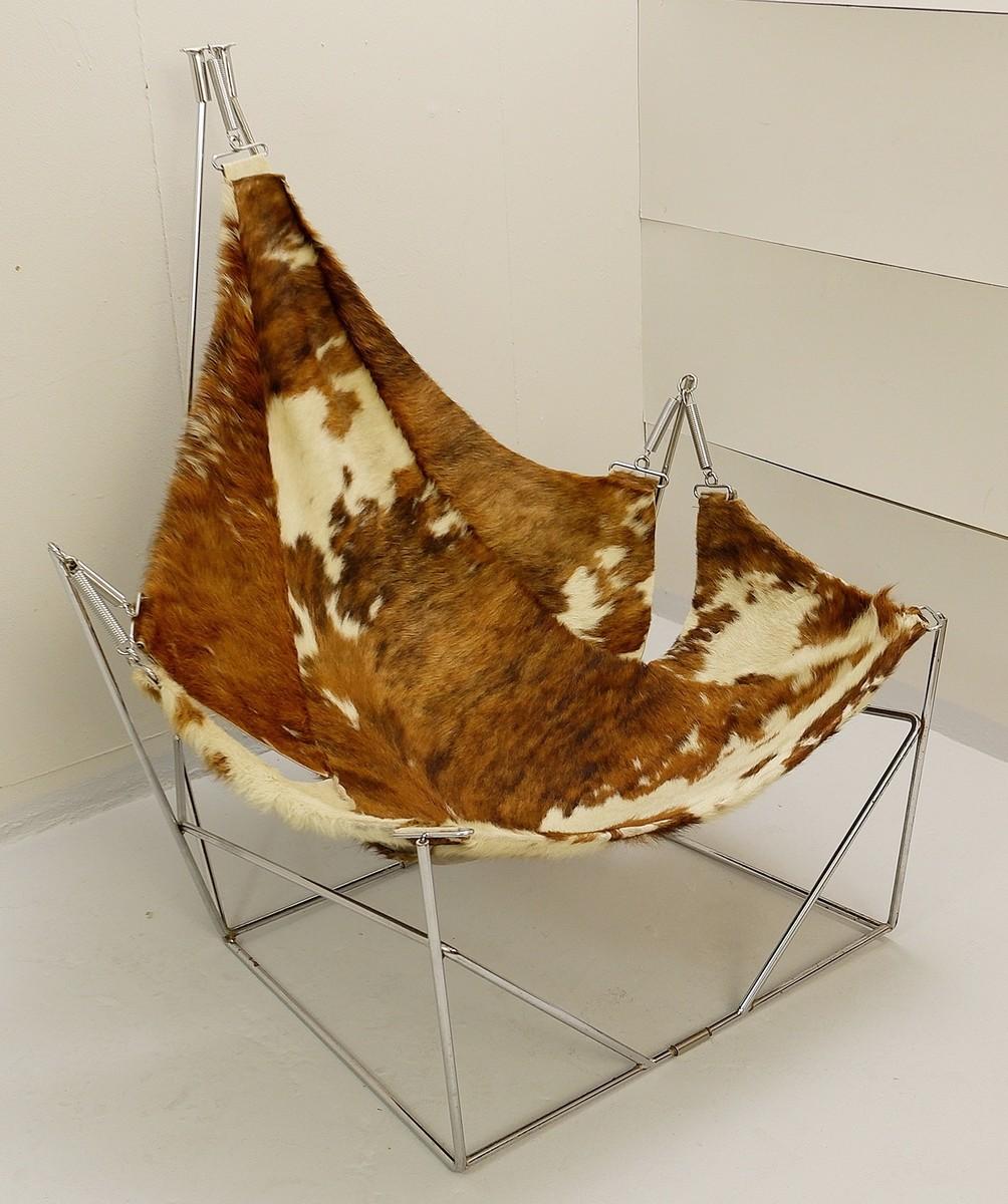 Odile Mir Lounge Chair with Cowskin Seat, France, 1972 2