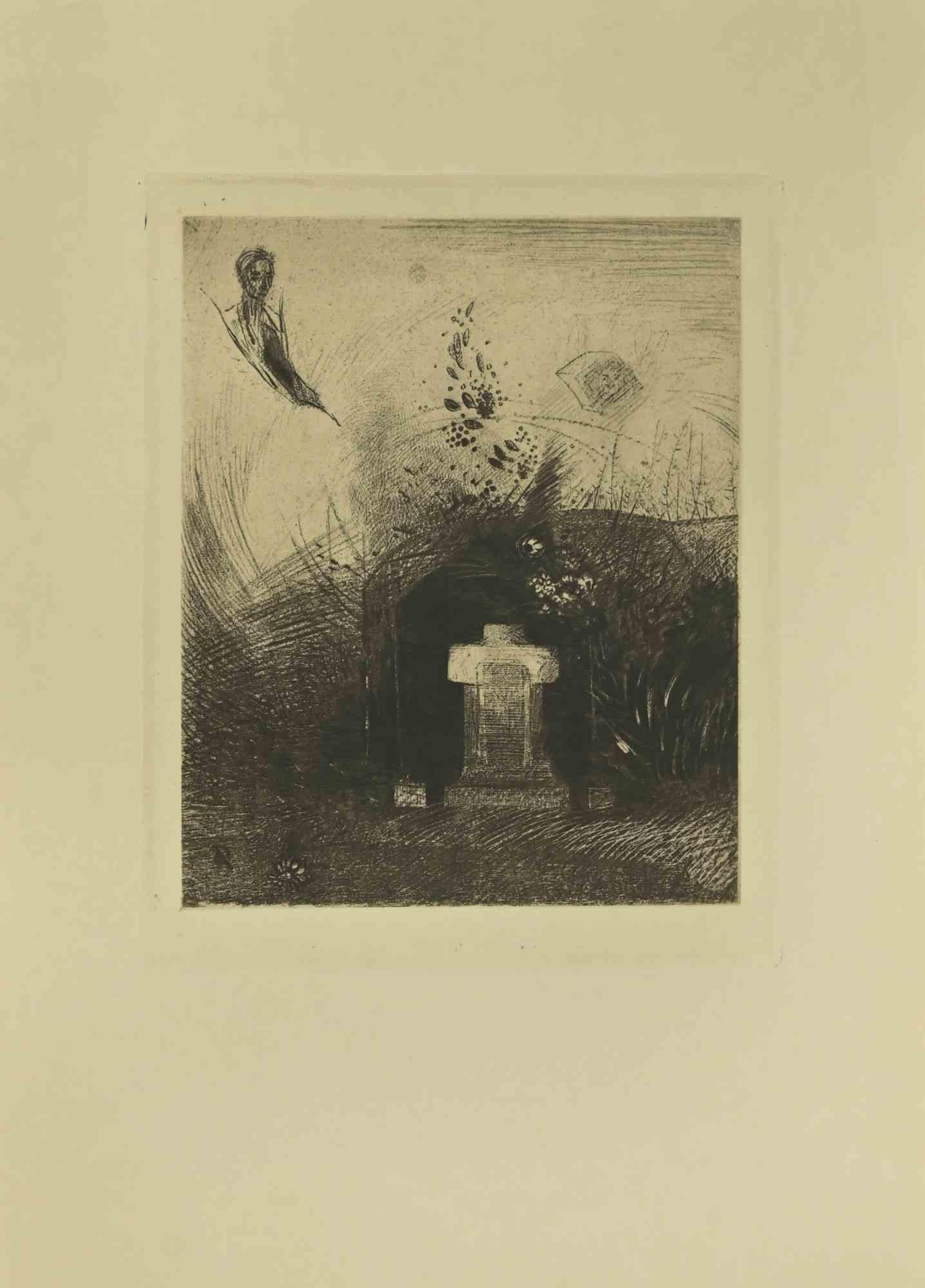 Die Illustration aus der Serie "Les Fleurs du Mal" ist eine Radierung nach Odilon Redon und wurde 1923 von Henri Felury veröffentlicht.

Mit Monogrammen auf dem Teller.

Guter Zustand, mit leichten Falten und Stockflecken an den Rändern.

Odilon
