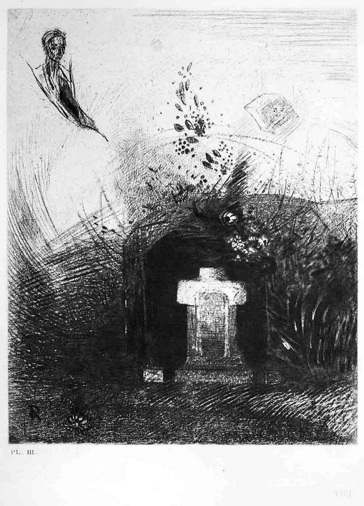 Odilon Redon Figurative Print - Illustration from the series "Les Fleurs du mal" - Etching After O. Redon