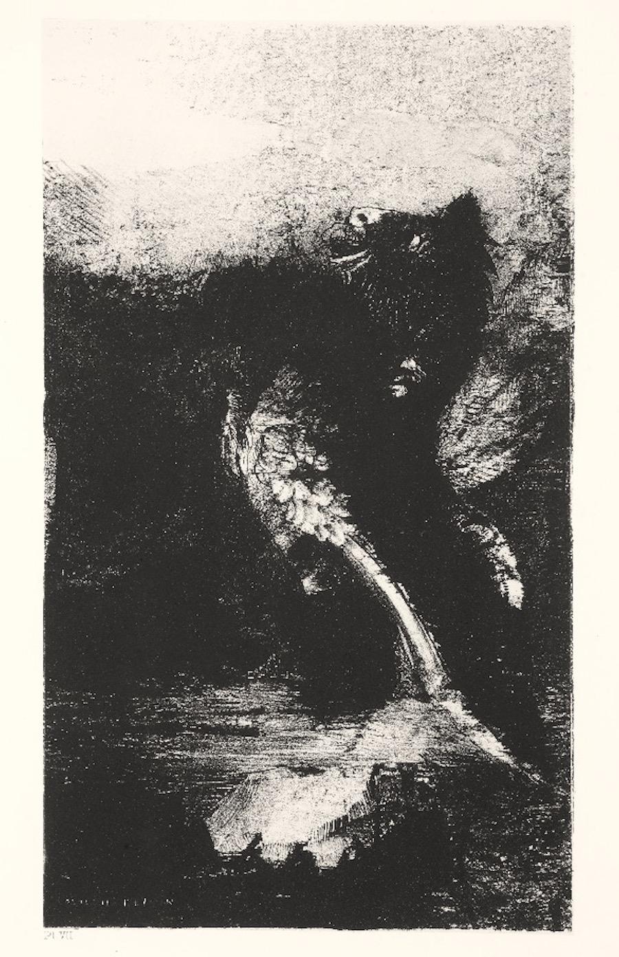 Odilon Redon Figurative Print - La Chimère aux Yeux Verts -  Lithograph by O. Redon - 1888