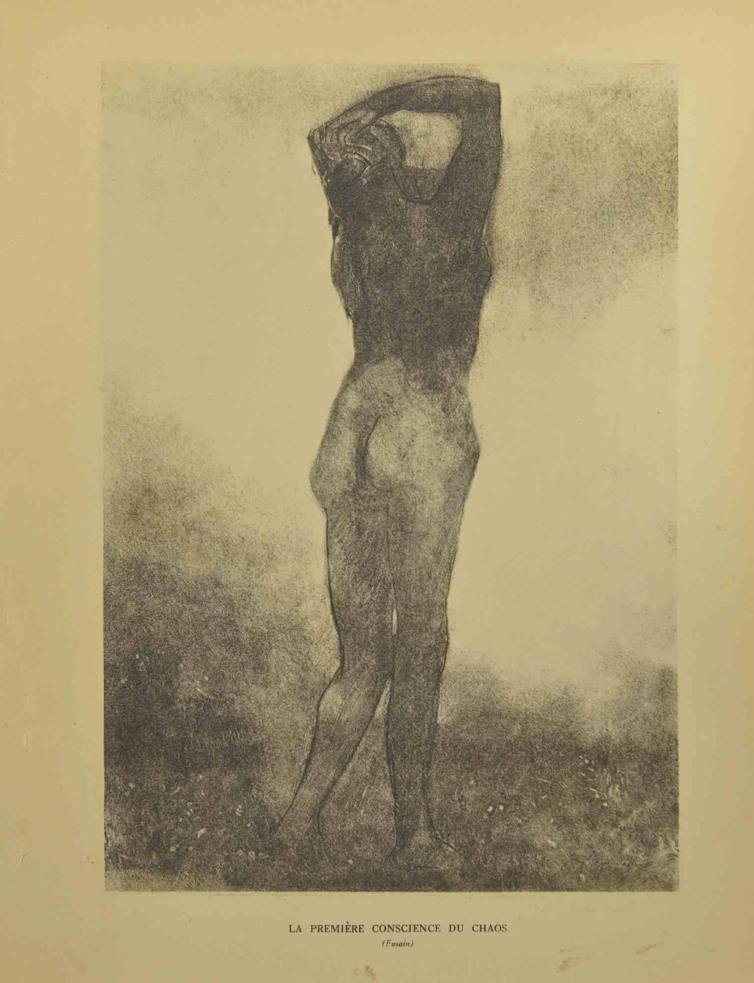 La Première Conscience Du Chaos ist eine Lithographie nach Odilon Redon. 

Es gehört zu der Suite "Odilon Redon Peintre, Dessinateur et Graveur", die 1923 von Henri Felury herausgegeben wurde.

Guter Zustand, an den Rändern stockfleckig.

Odilon