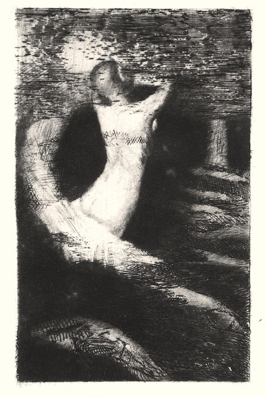 Odilon Redon Figurative Print - Passage d'une Ame - Etching by O. Redon - 1891