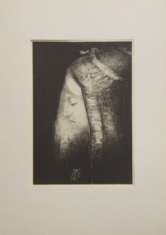 « Profil de Lumire » d'Odilon Redon. Lithographie encadrée avec passe-partout. 