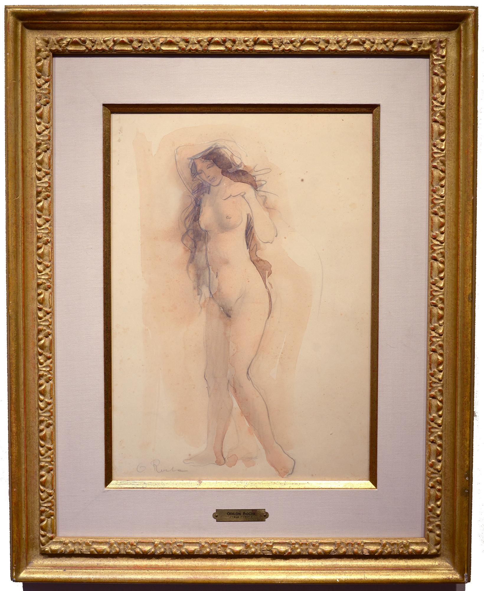 Desnudo, Figural, Acuarela y Gouache, Catalogado Estudio de Rodin - Painting de Odilon Roche