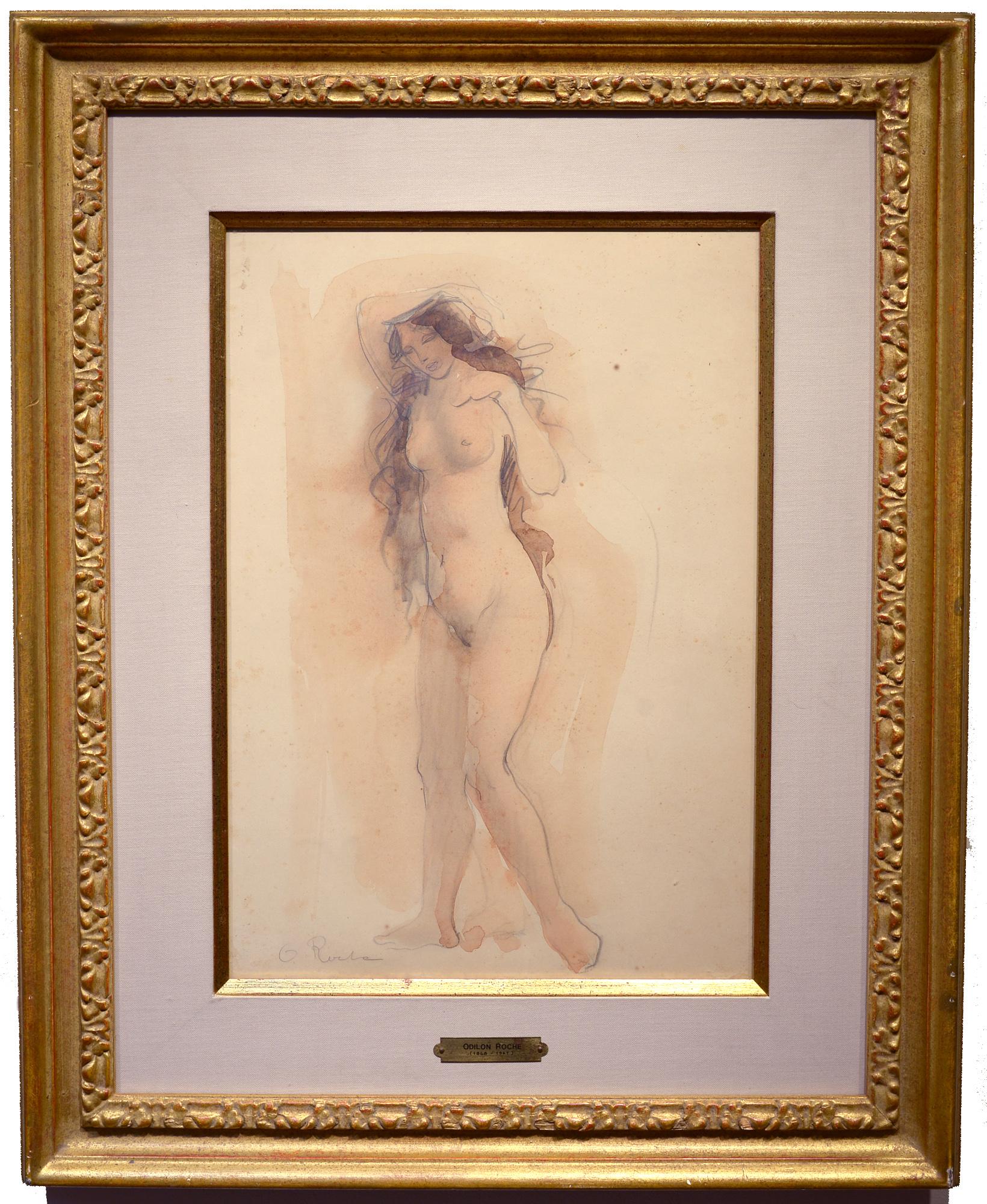 Nude, Figural, Watercolor and Gouache, Catalogued Rodin's Studio - Painting by Odilon Roche