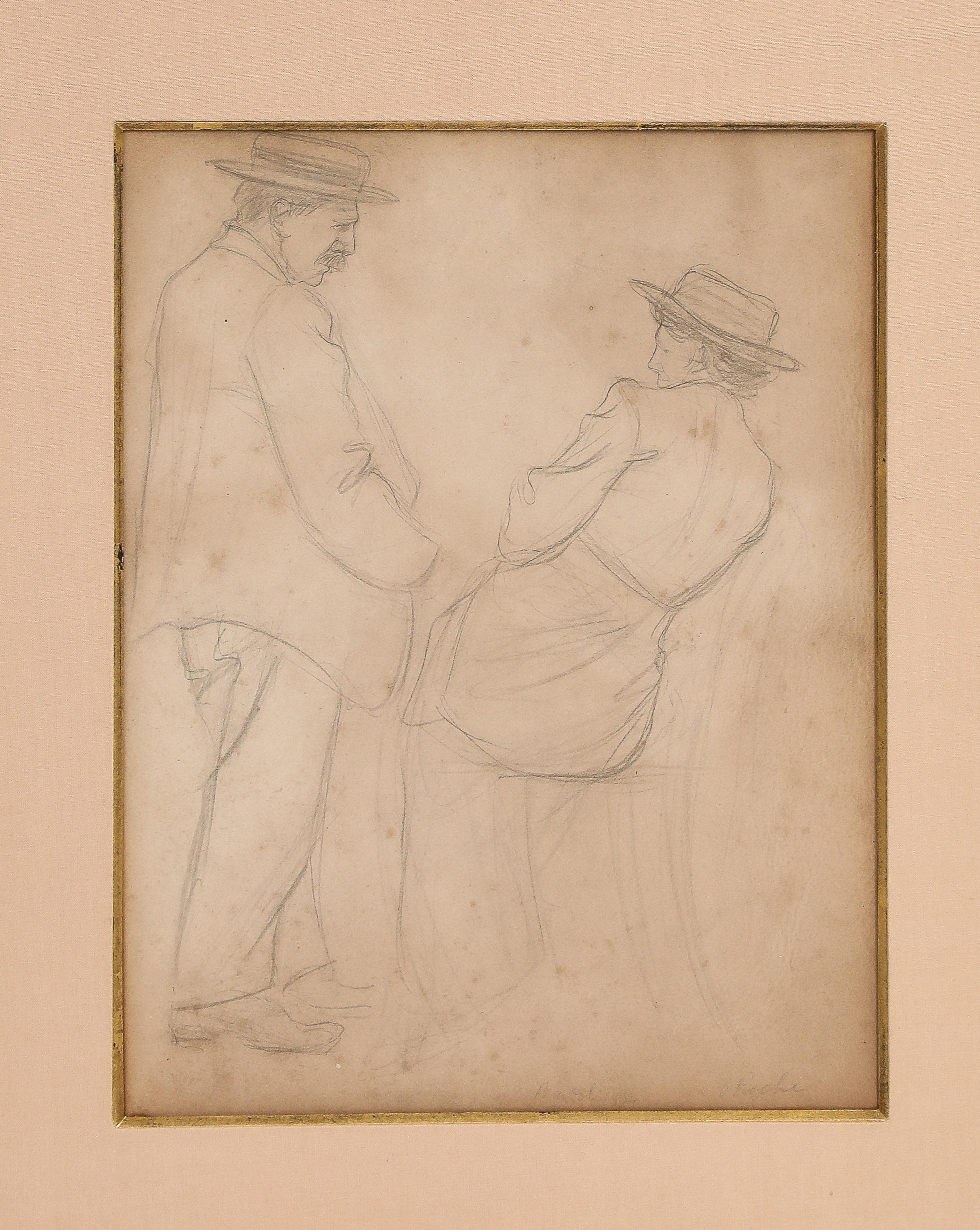 Odilon Roche, signierte Zeichnung auf Papier, „Sketch of Couple, Bandol, France“, 1934 (Art déco) im Angebot