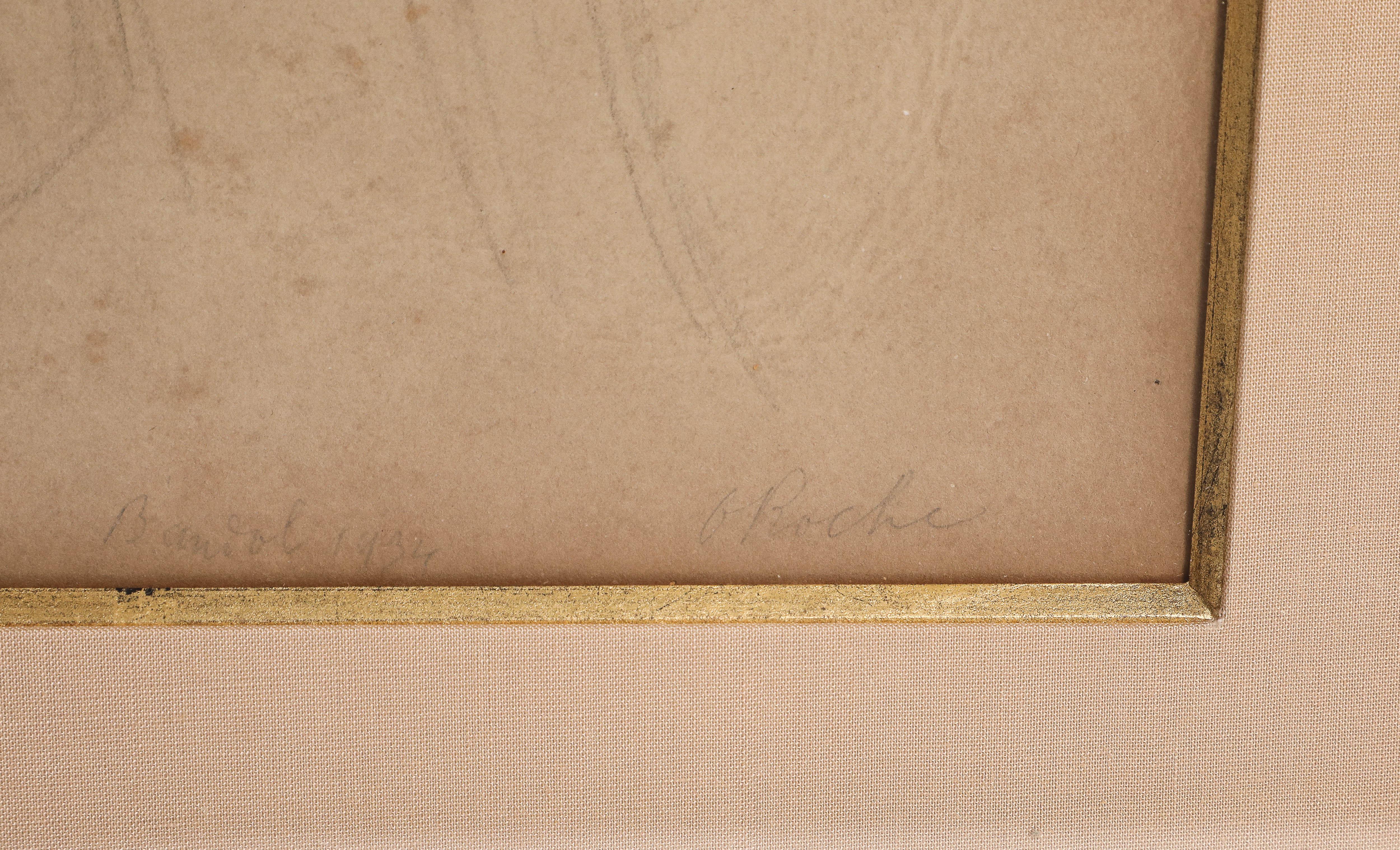 Dessin sur papier signé Odilon Roche, « Sketch of Couple, Bandol, France », 1934 en vente 1