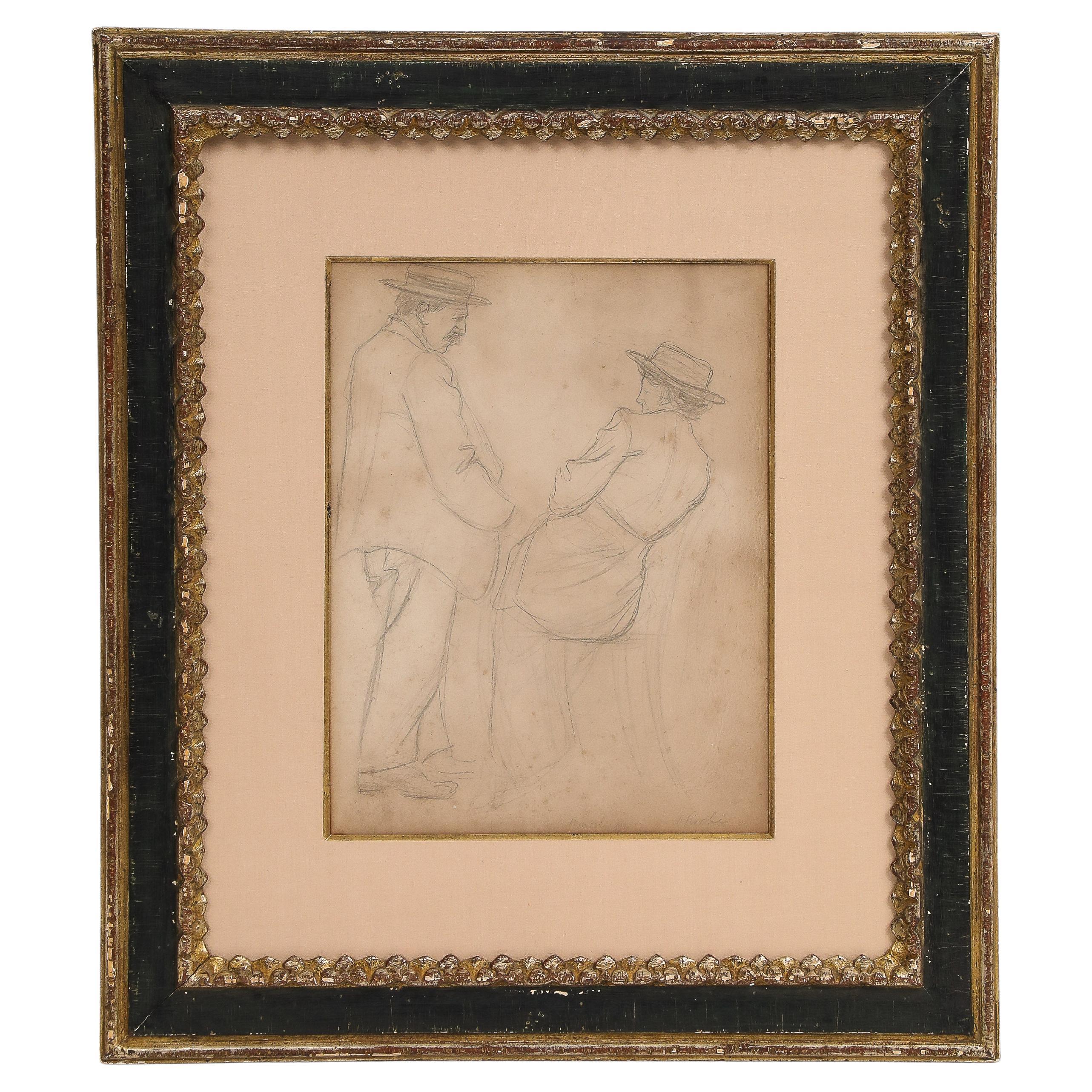 Odilon Roche Signed Drawing on Paper, "Sketch of Couple, Bandol, France", 1934 For Sale